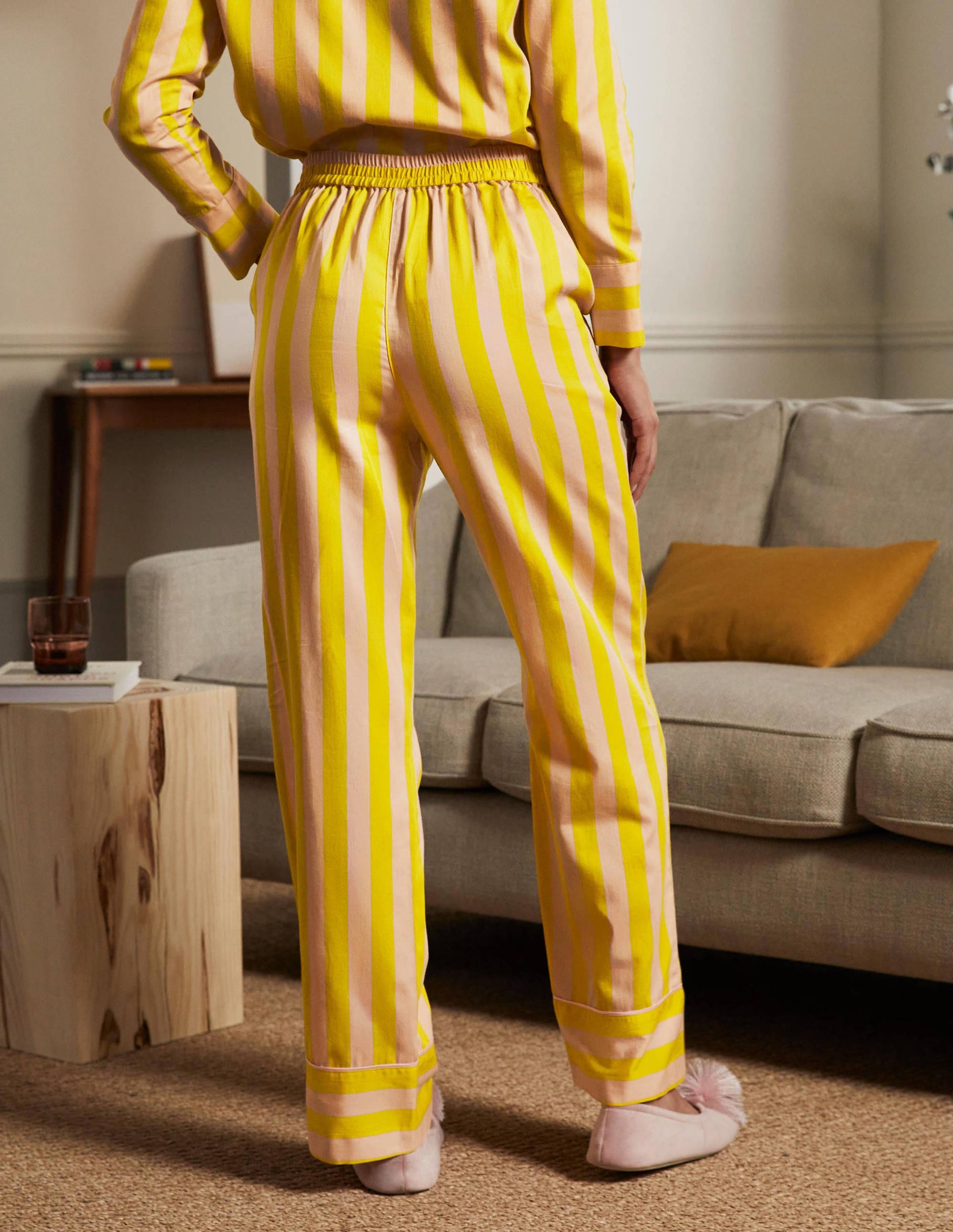 Cotton Pyjama Trousers-Milkshake and Wasp Stripe-2