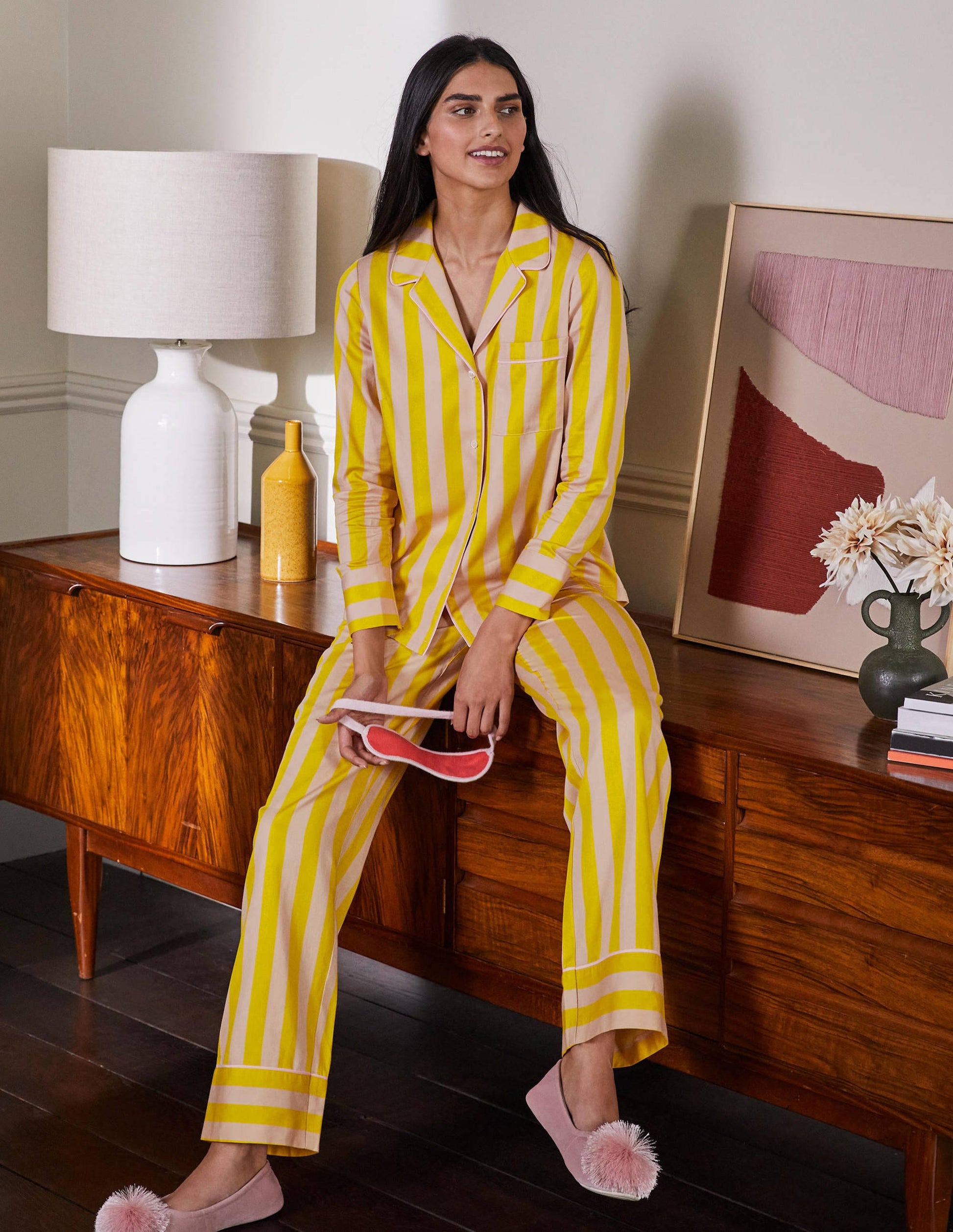 Long Sleeve Pyjama Shirt-Milkshake and Wasp Stripe-4
