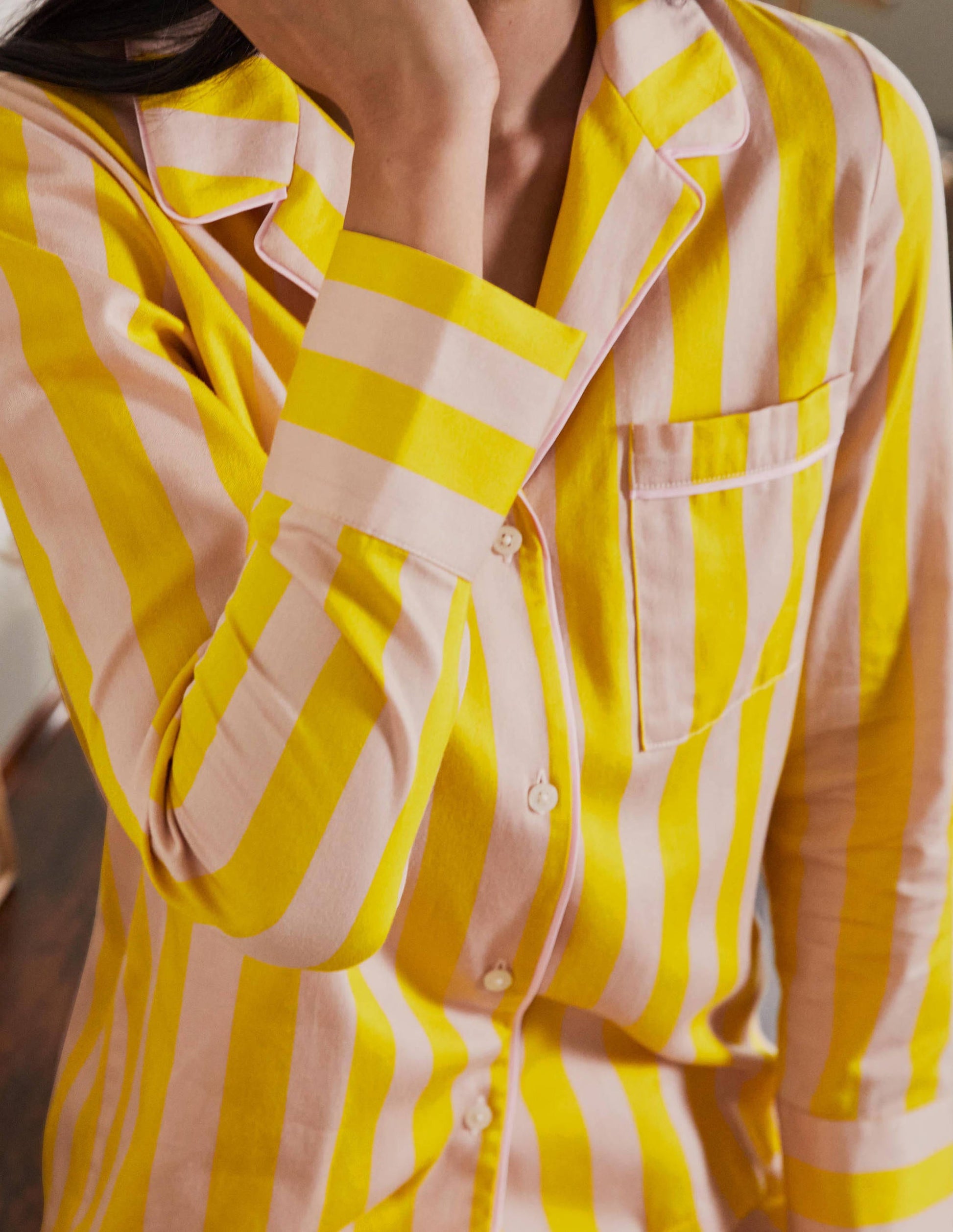 Long Sleeve Pyjama Shirt-Milkshake and Wasp Stripe-1