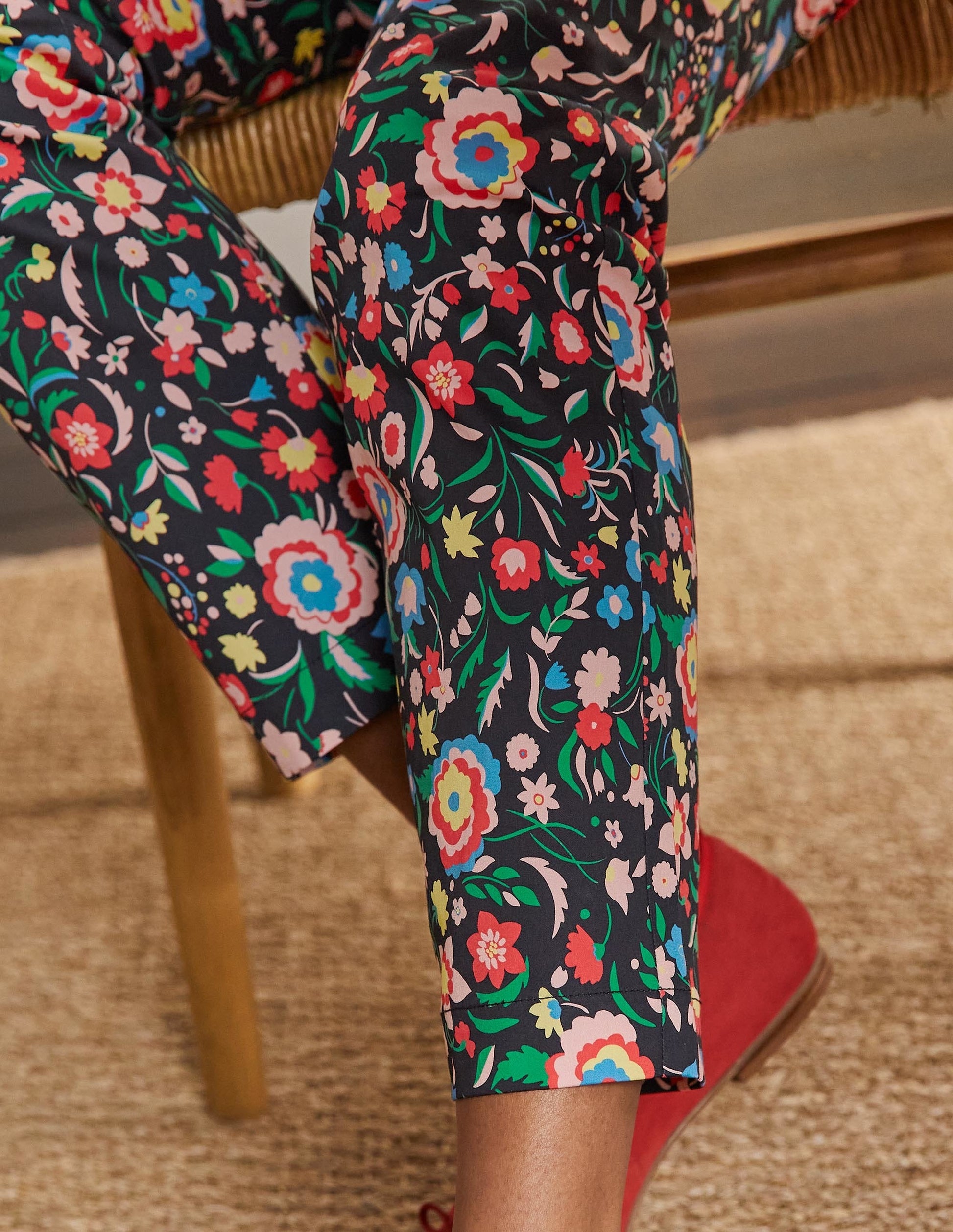 Pull On Trousers-Black, Rainbow Floral Large-1