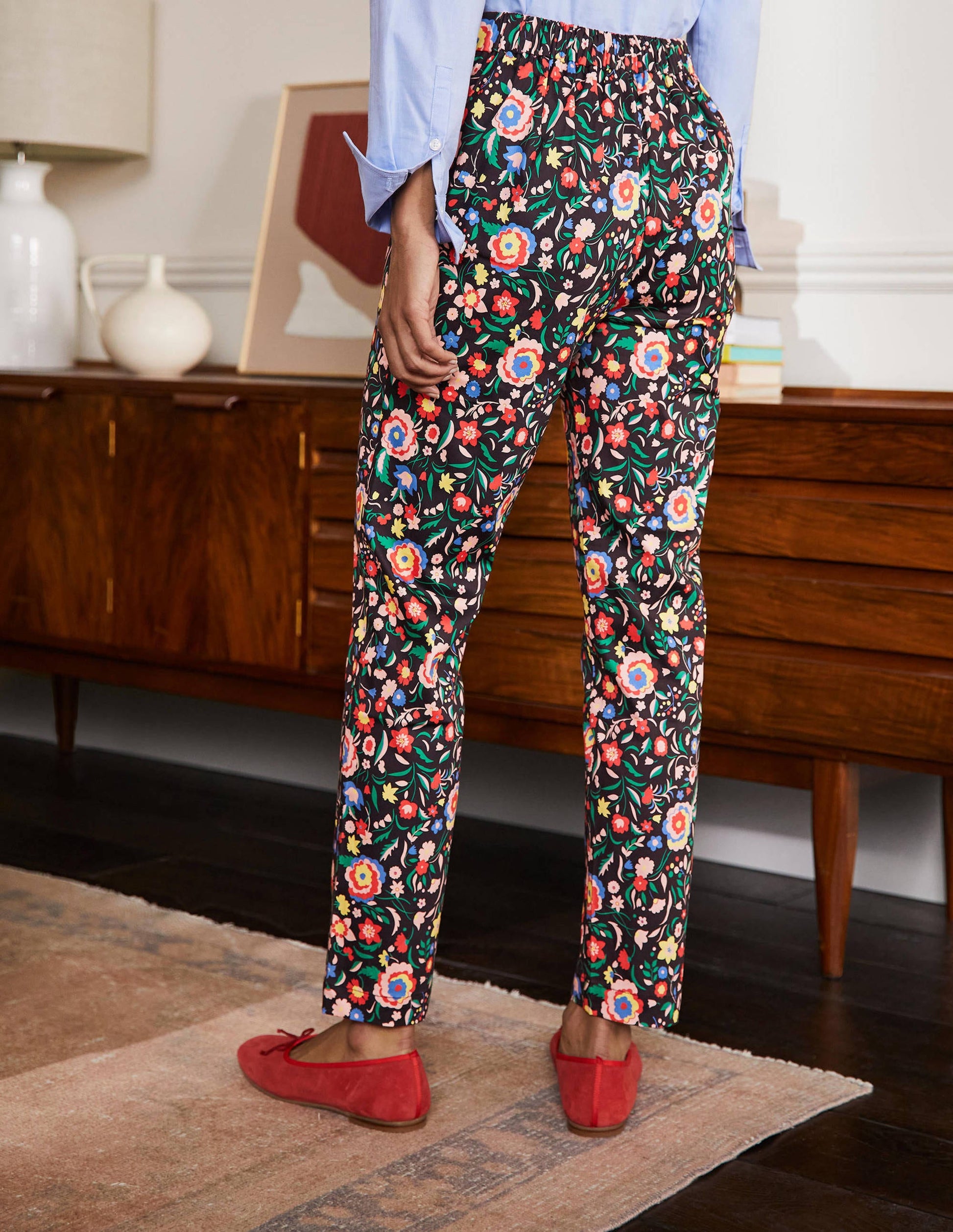 Pull On Trousers-Black, Rainbow Floral Large-2