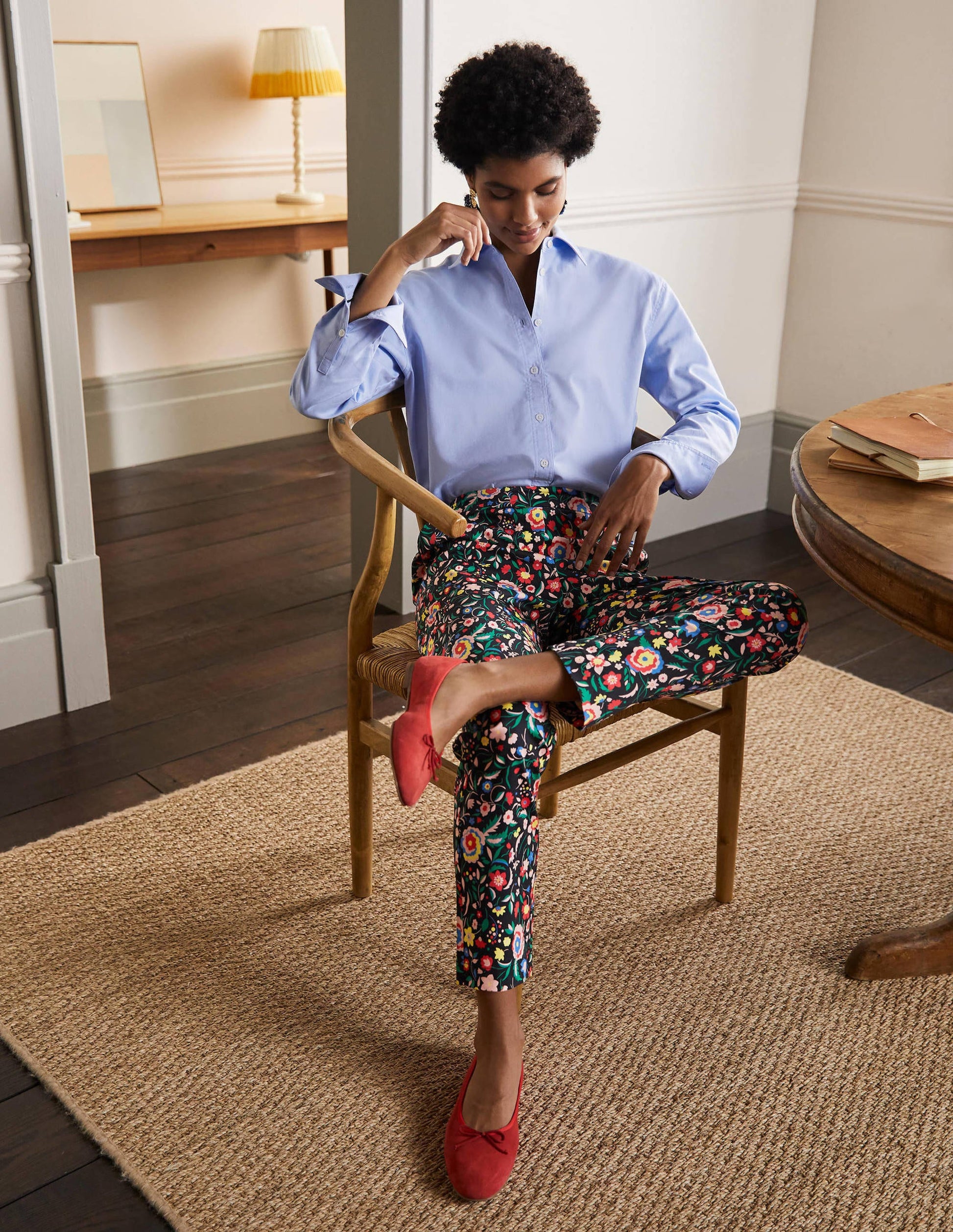Pull On Trousers-Black, Rainbow Floral Large-3