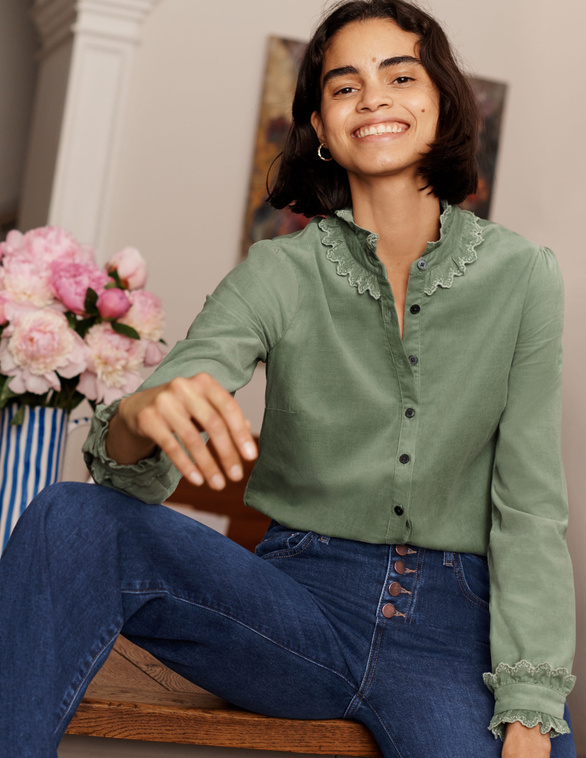 Eliza Broderie Shirt-Light Olive - Image 5