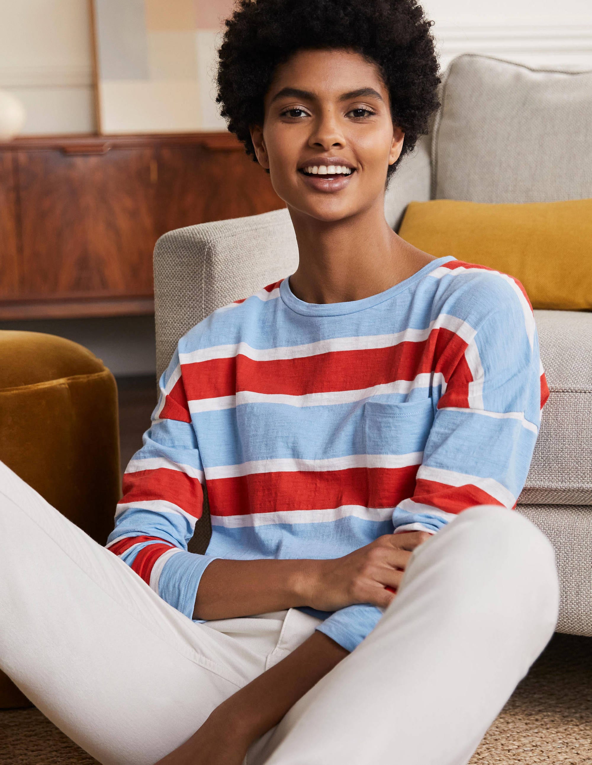 Boxy Jersey Tee-Frosted Blue/ Red Stripe - Image 4