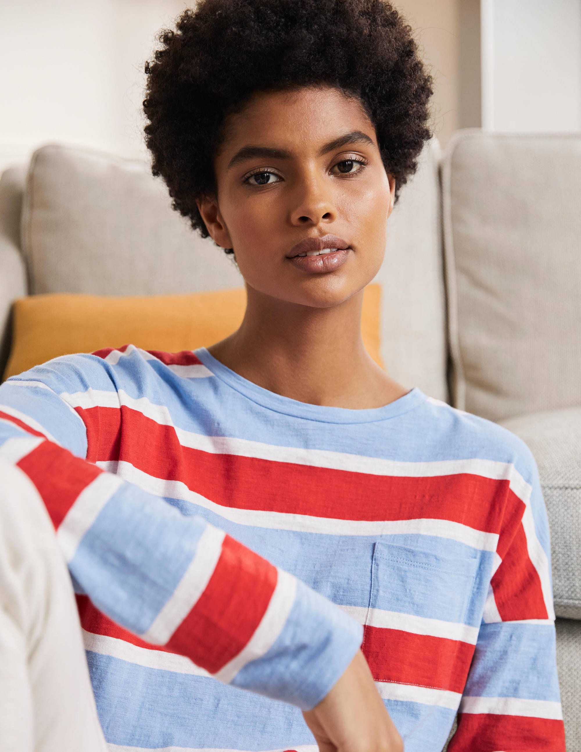 Boxy Jersey Tee-Frosted Blue/ Red Stripe - Image 1