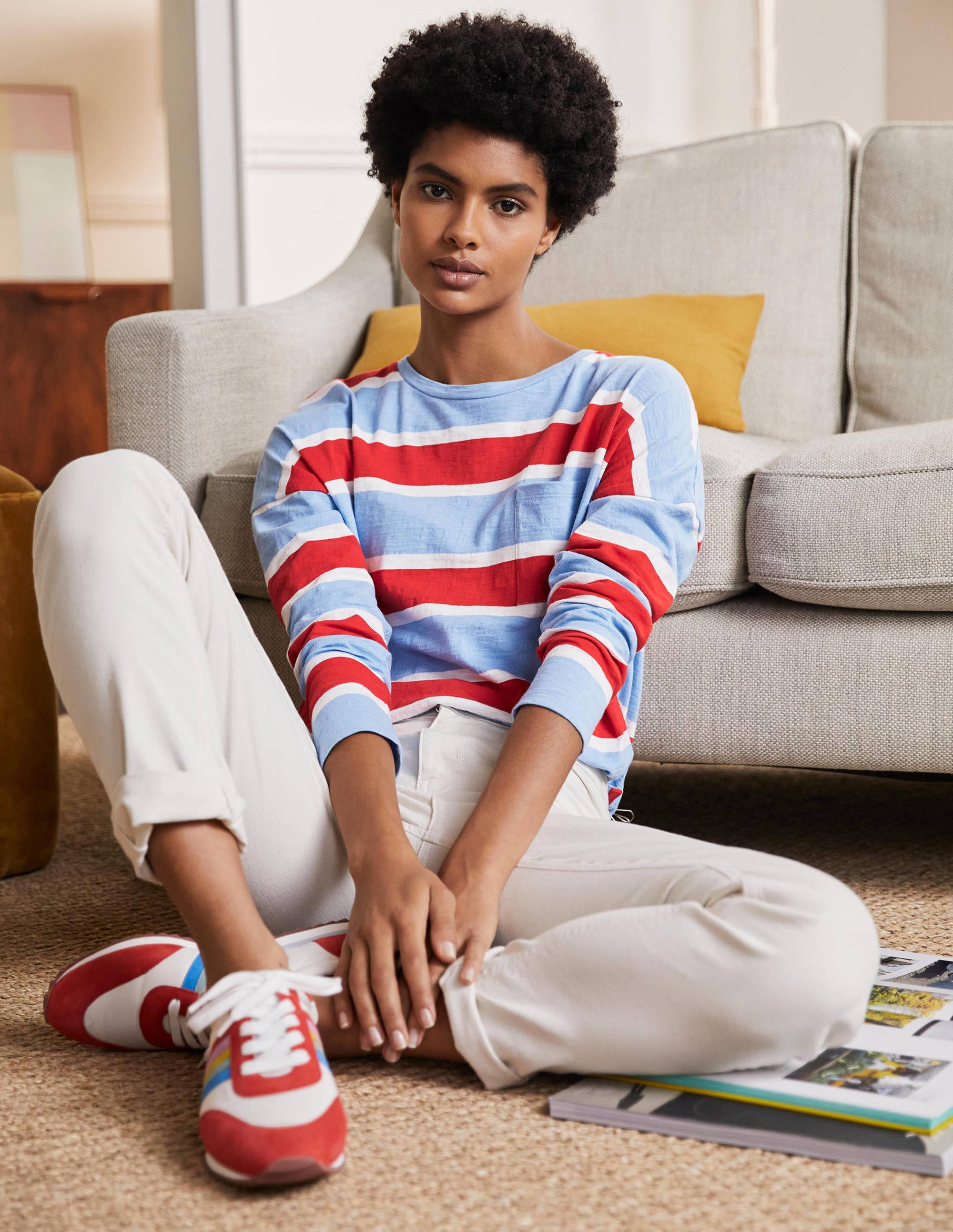 Boxy Jersey Tee-Frosted Blue/ Red Stripe - Image 3