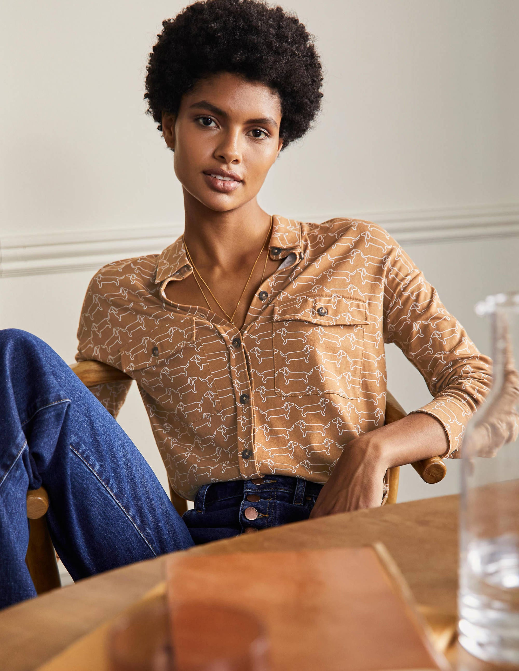 Relaxed Jersey Shirt-Camel/ Ivory Dachshund - Image 4