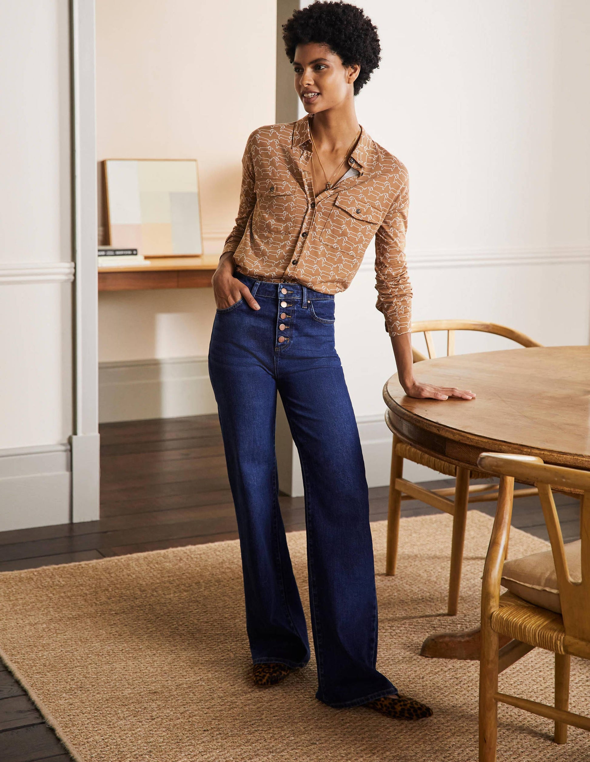 Relaxed Jersey Shirt-Camel/ Ivory Dachshund-3
