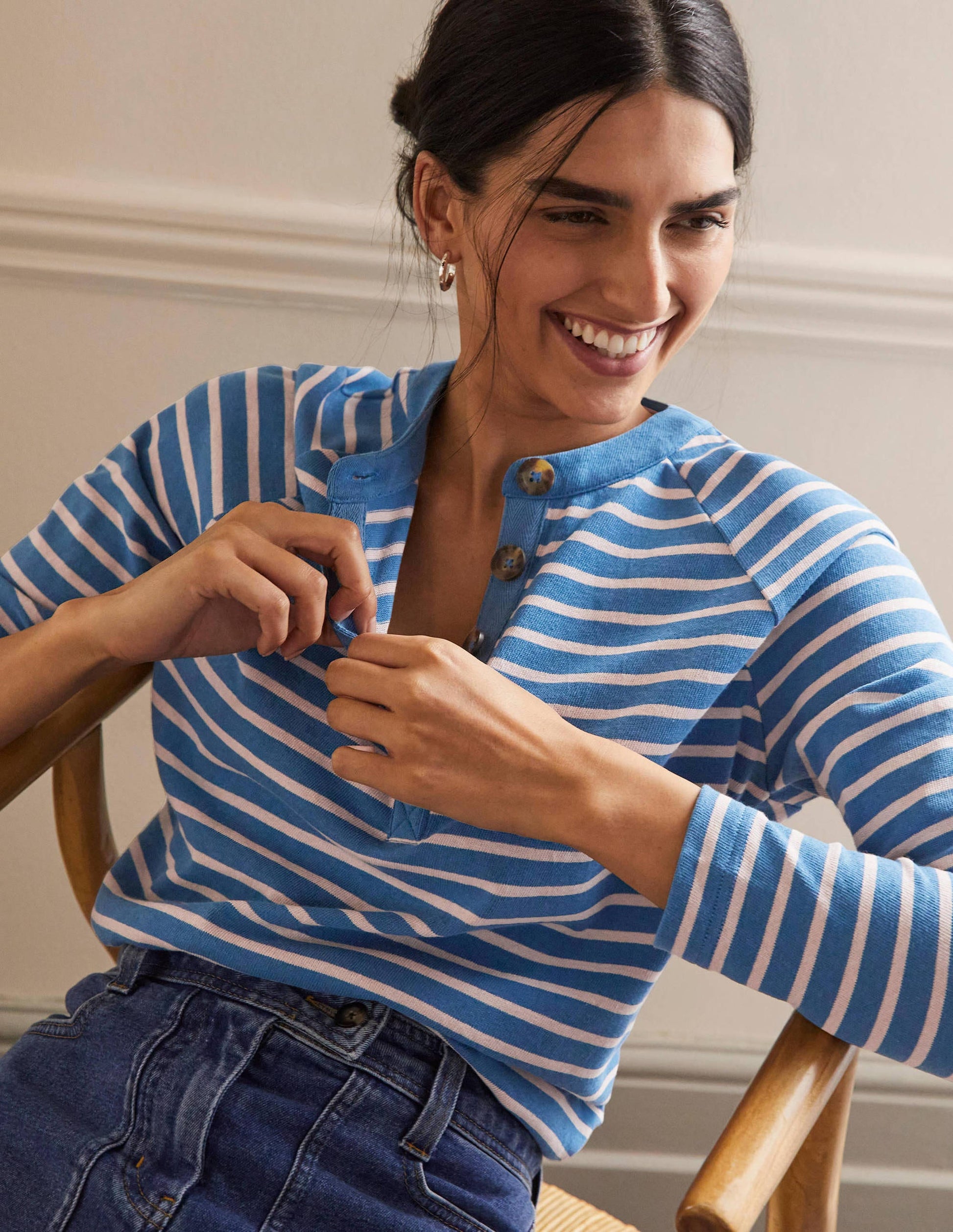 Mariner Henley Top-Blue Ribbon/Milkshake-2