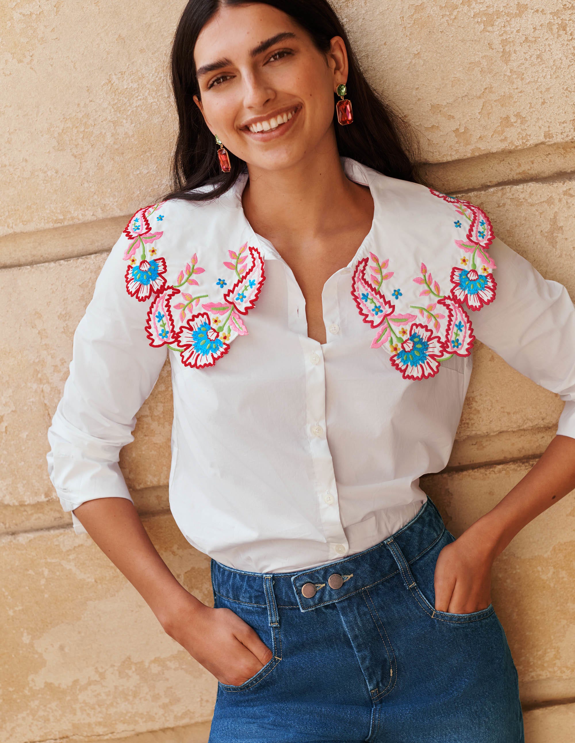 Antonia Embroidered Shirt-White - Image 4