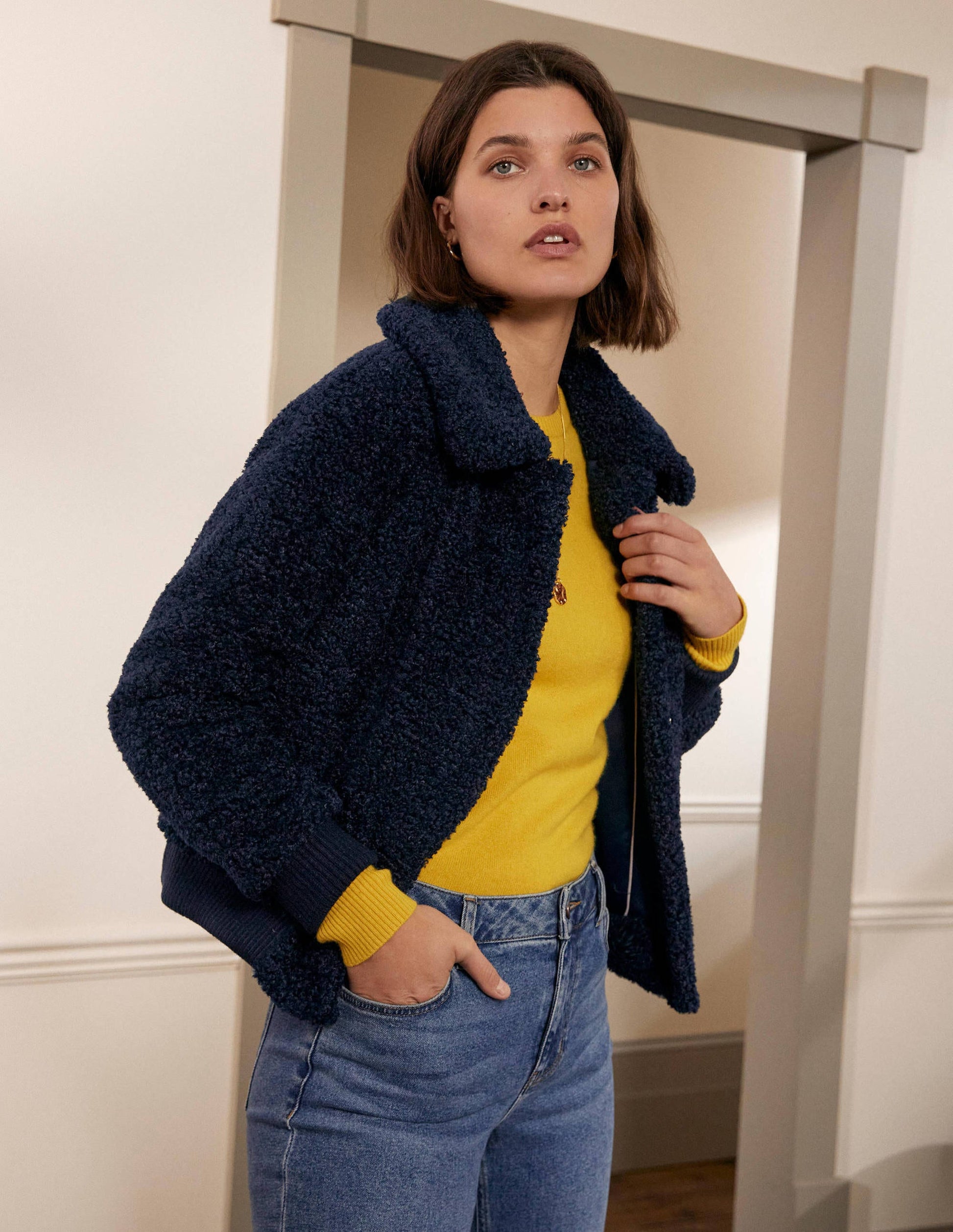 Teddy Bomber Jacket-Navy-4