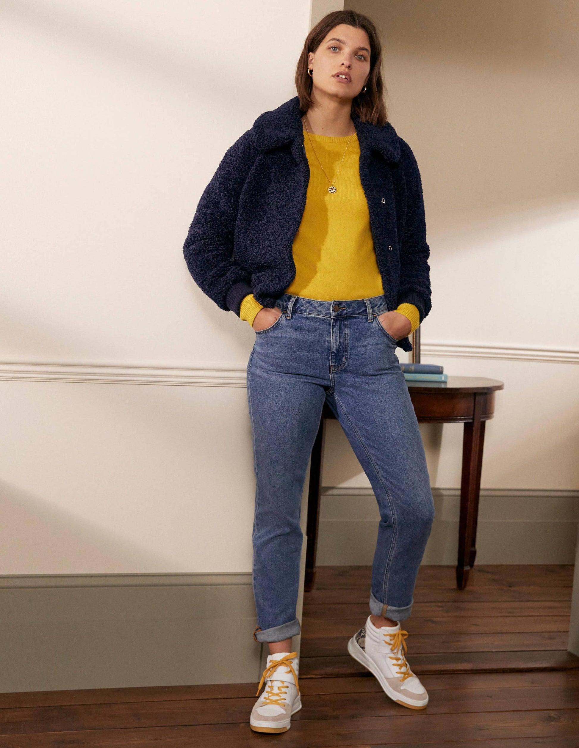 Teddy Bomber Jacket-Navy-1