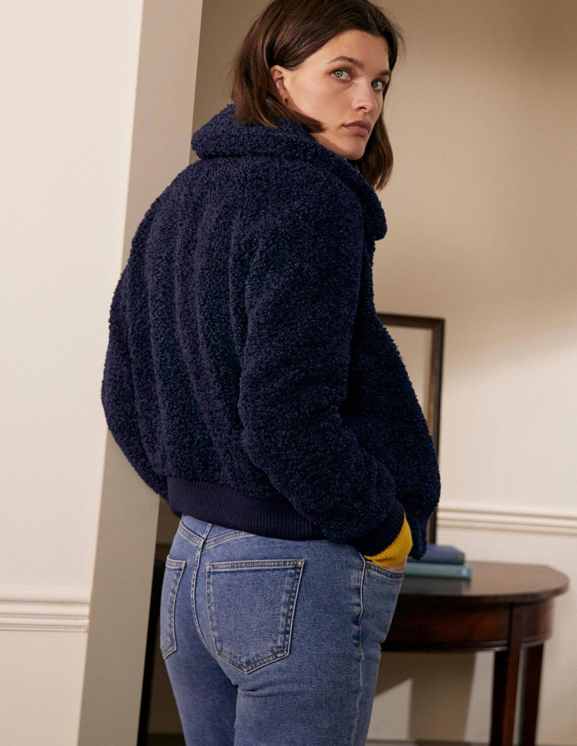Teddy Bomber Jacket-Navy-2