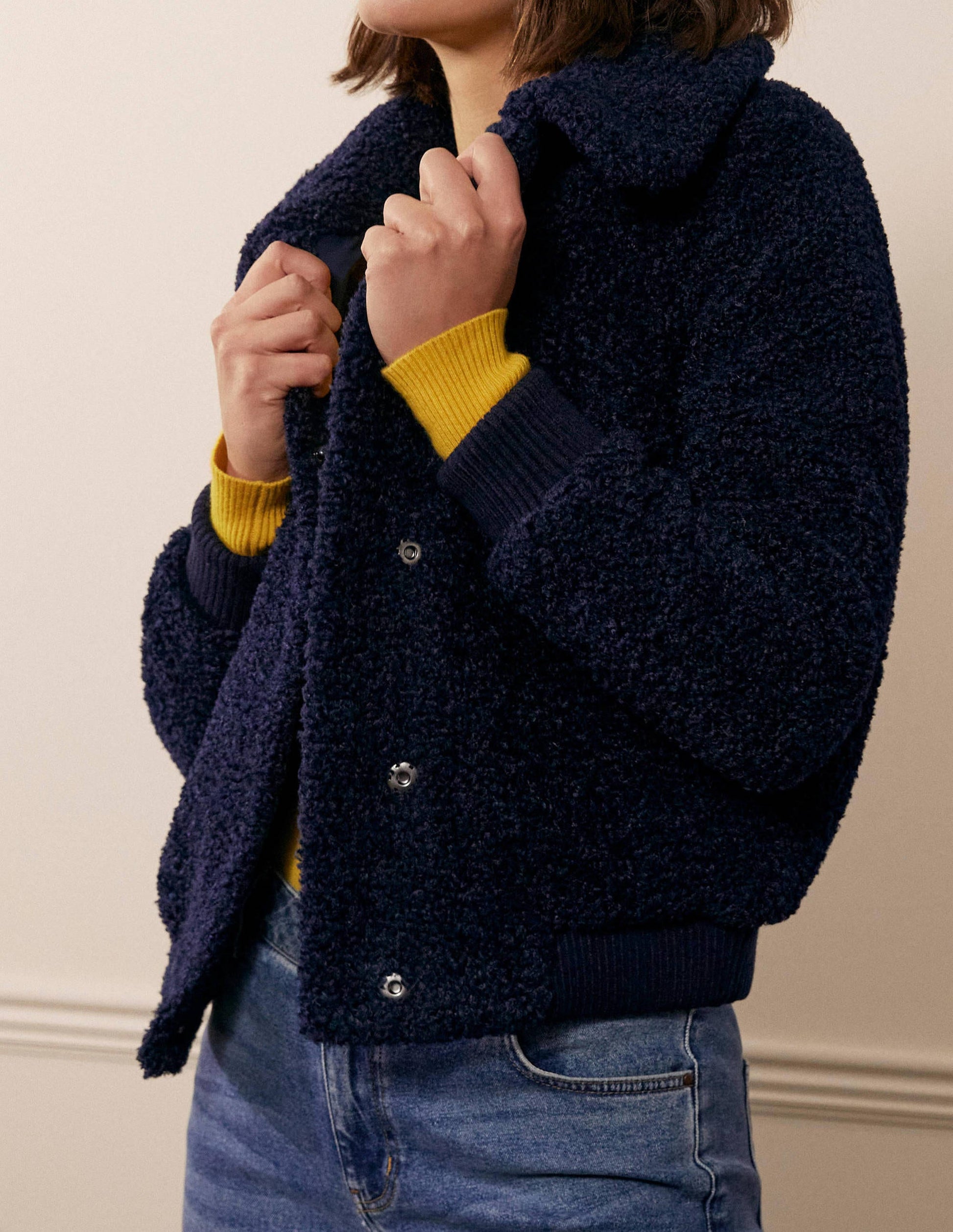 Teddy Bomber Jacket-Navy-3