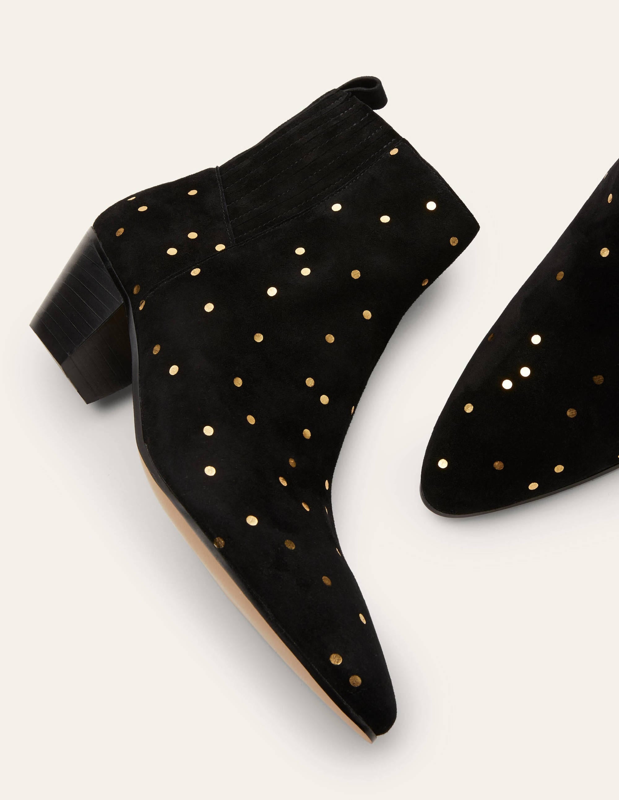 Western Ankle Boots-Black and Gold, Scattered Spot - Image 2