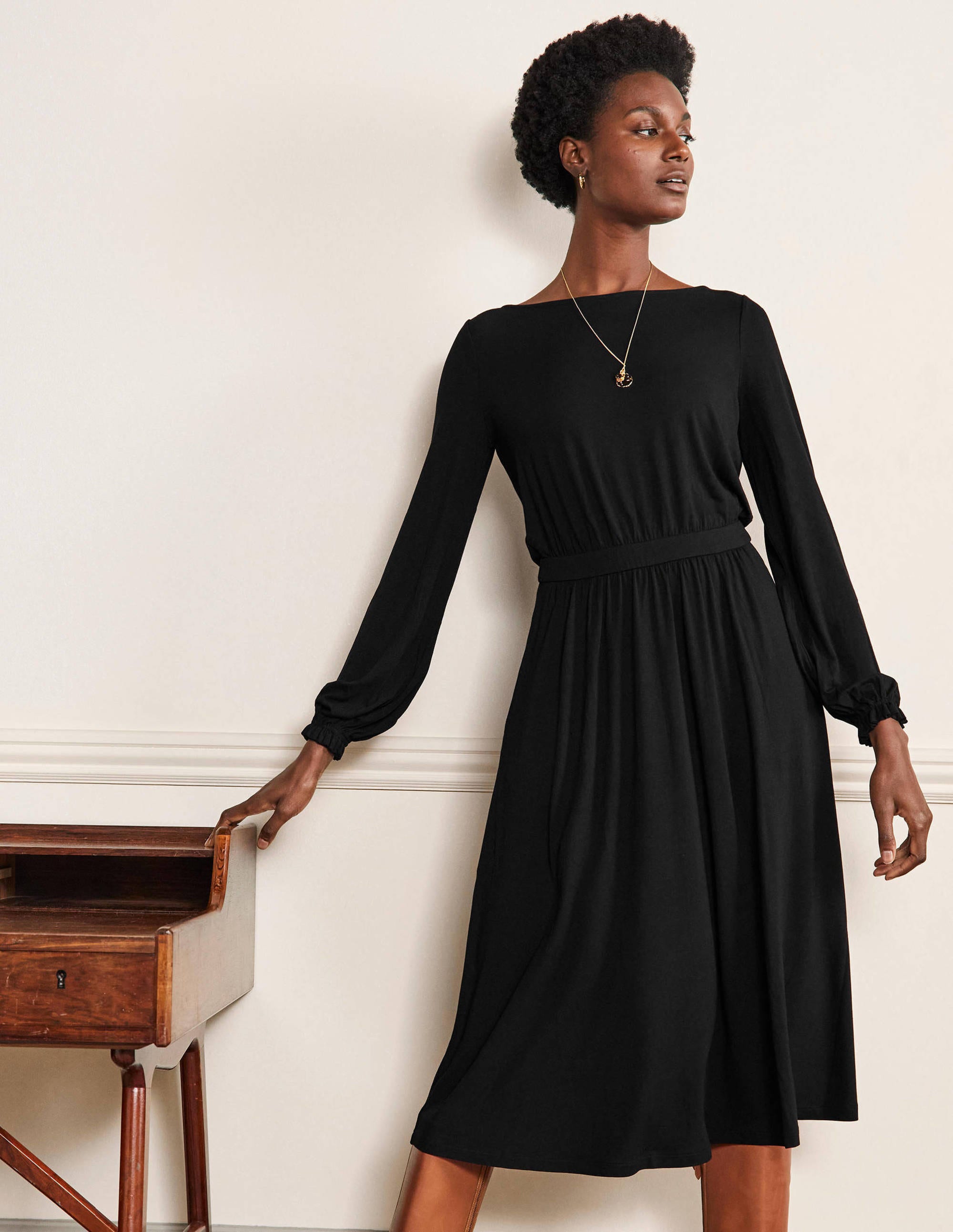 Evelyn Jersey Midi Dress-Black - Image 2