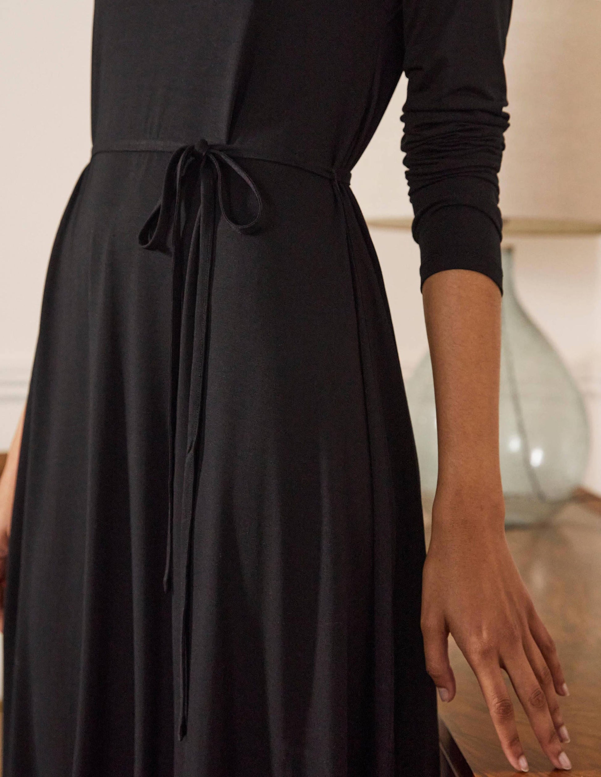Roll Neck Jersey Midi Dress-Black-2