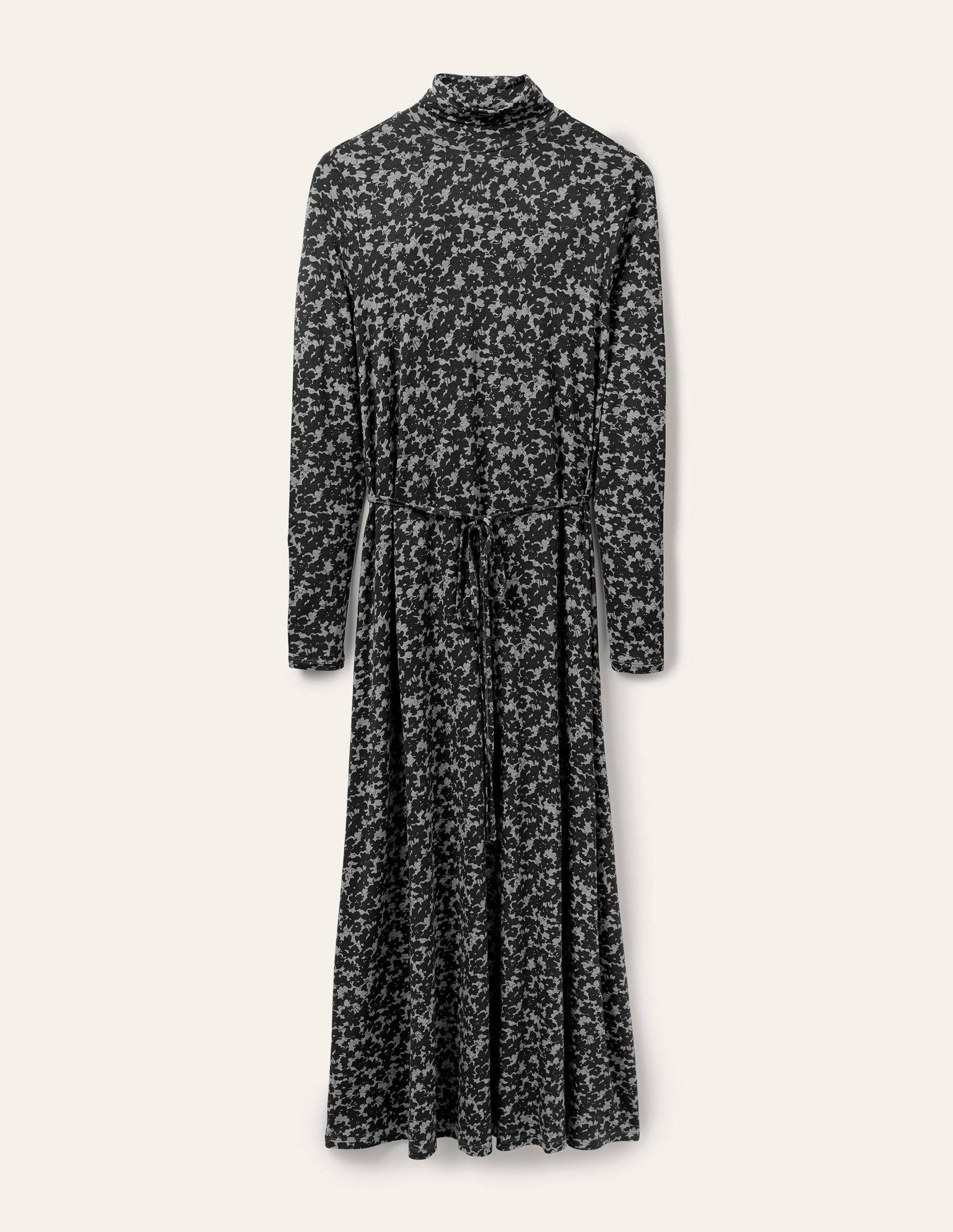 Roll Neck Jersey Midi Dress-Grey Marl, Camo Floral - Image 5