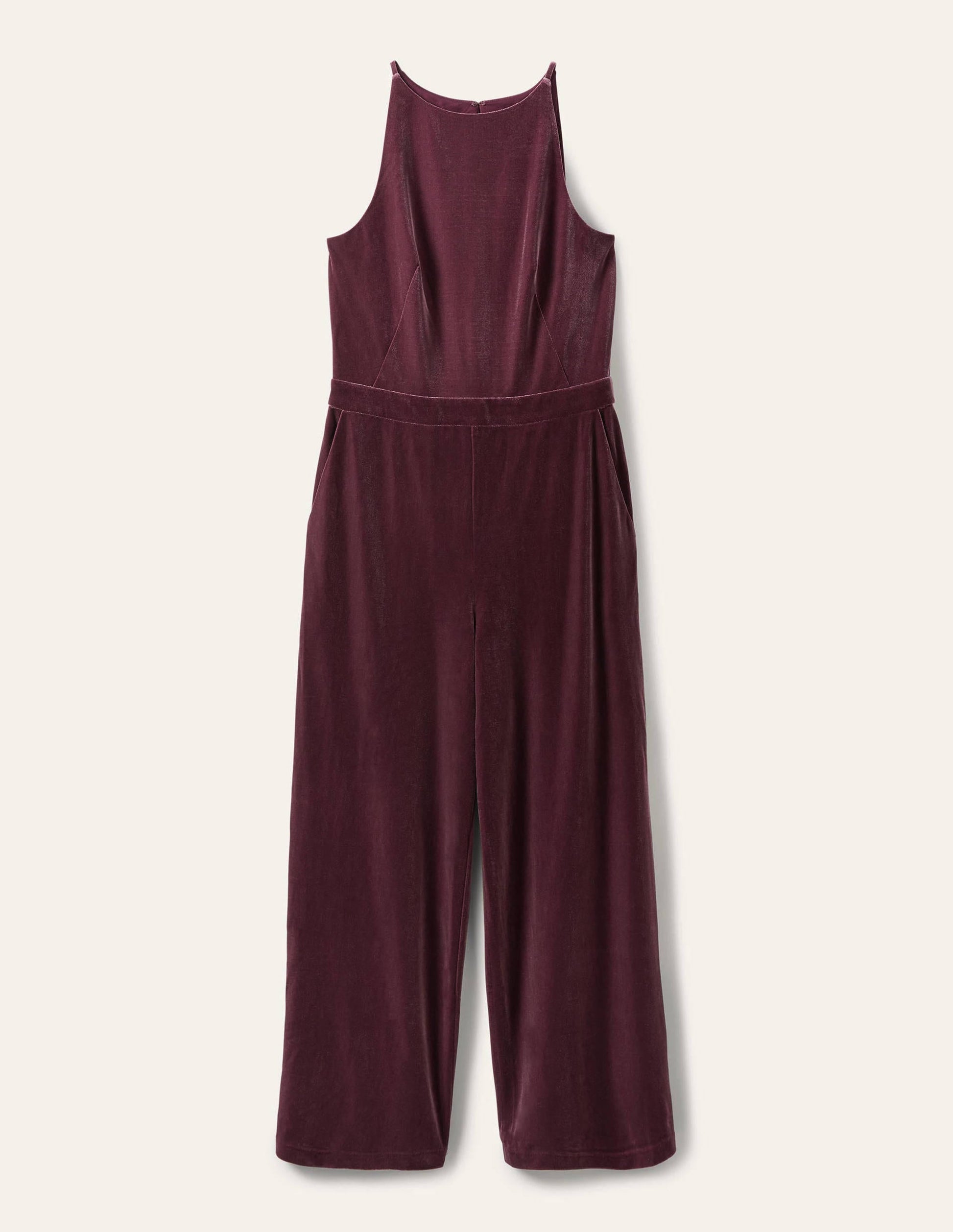 Halterneck Velvet Jumpsuit-Deep Wisteria-5