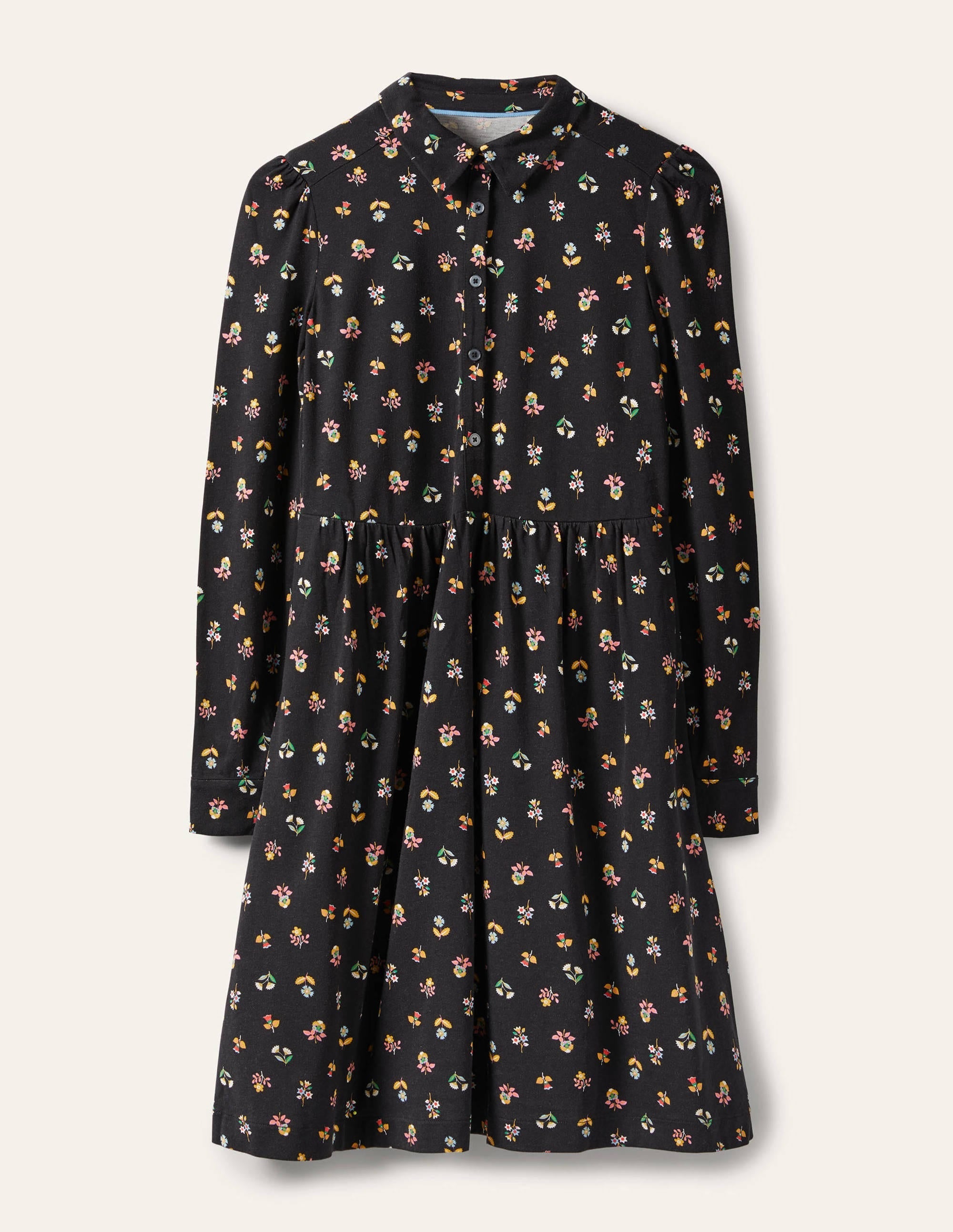 Alma Jersey Shirt Dress-Black, Dainty Floral - Image 5