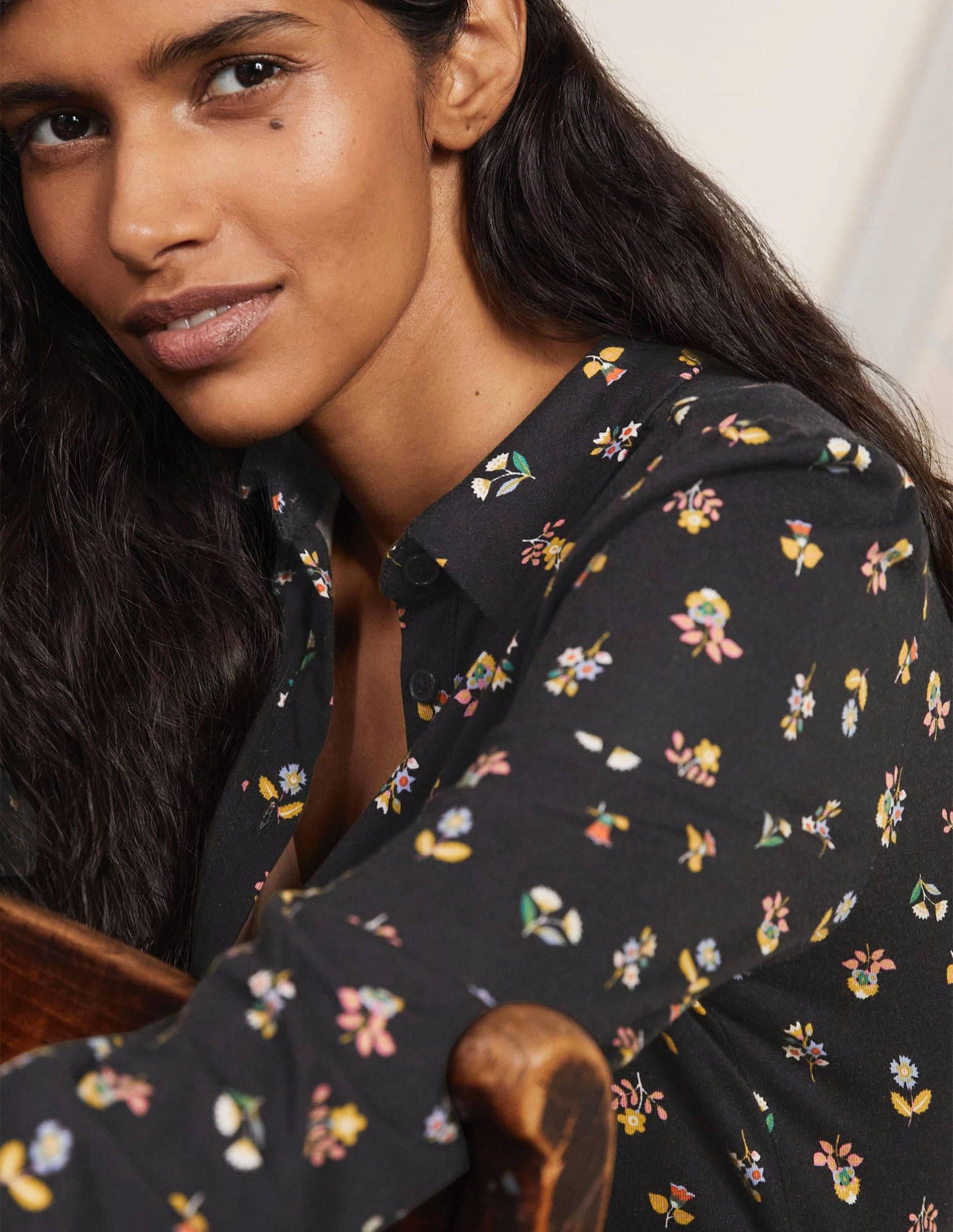 Alma Jersey Shirt Dress-Black, Dainty Floral-2