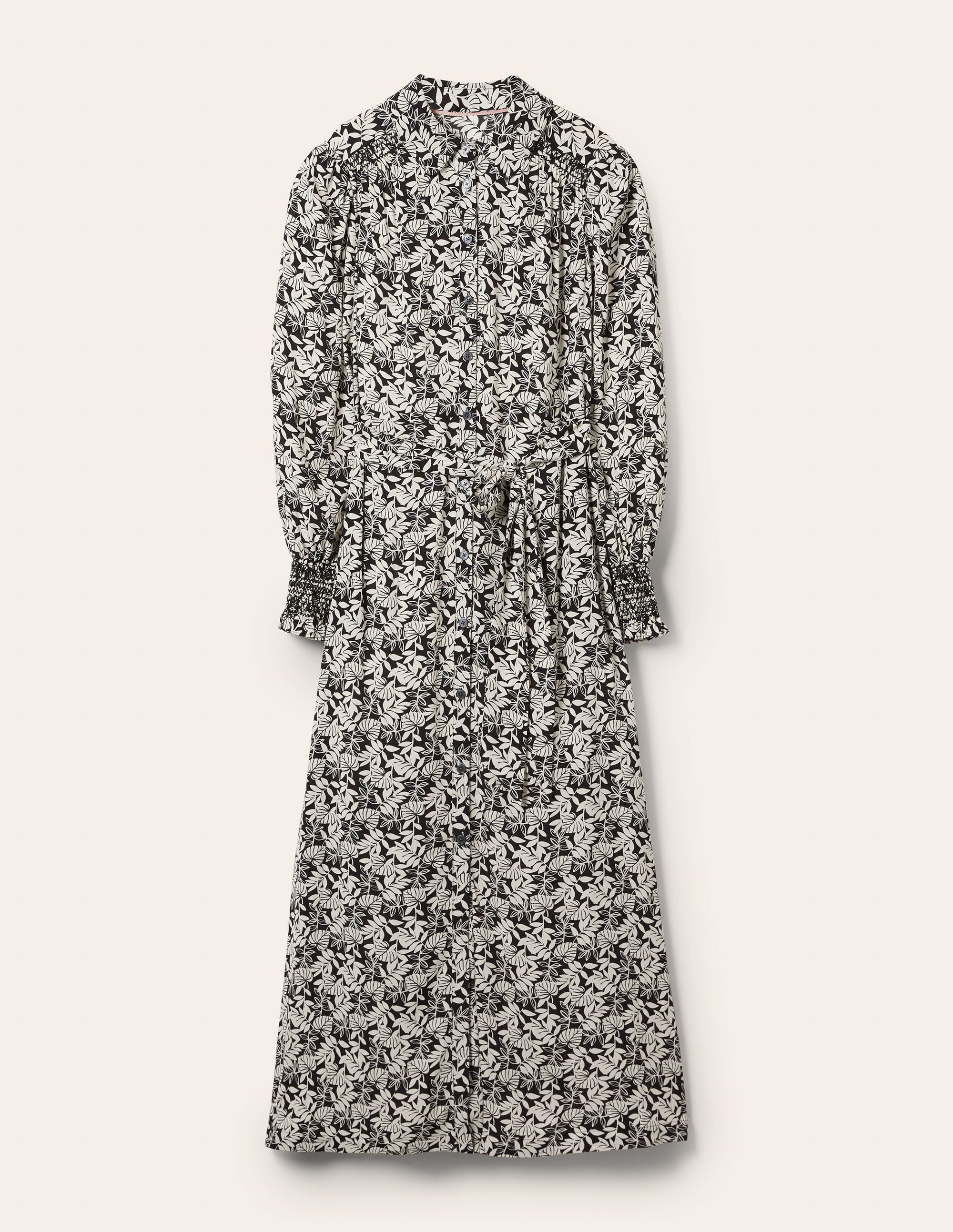 Smocking Detail Shirt Dress-Black, Tropic Palm - Image 5