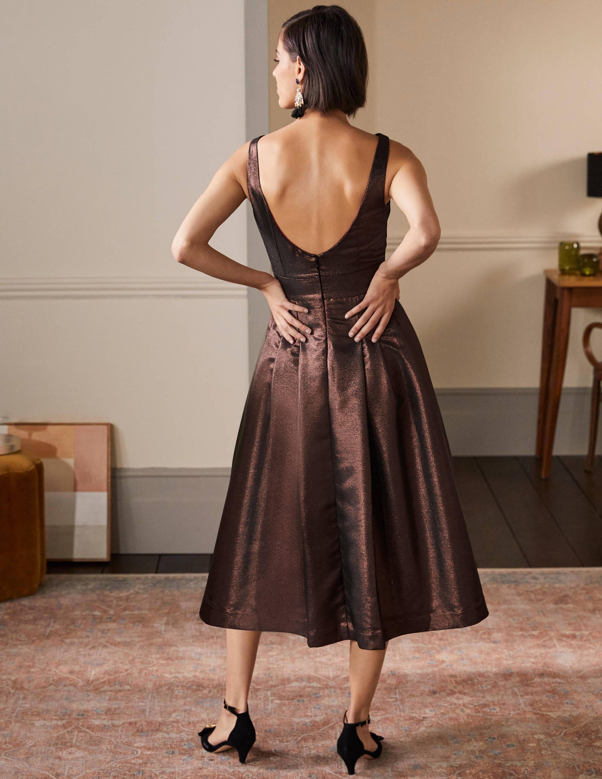 Scoop Back Fit and Flare Dress-Bronze Lurex-3