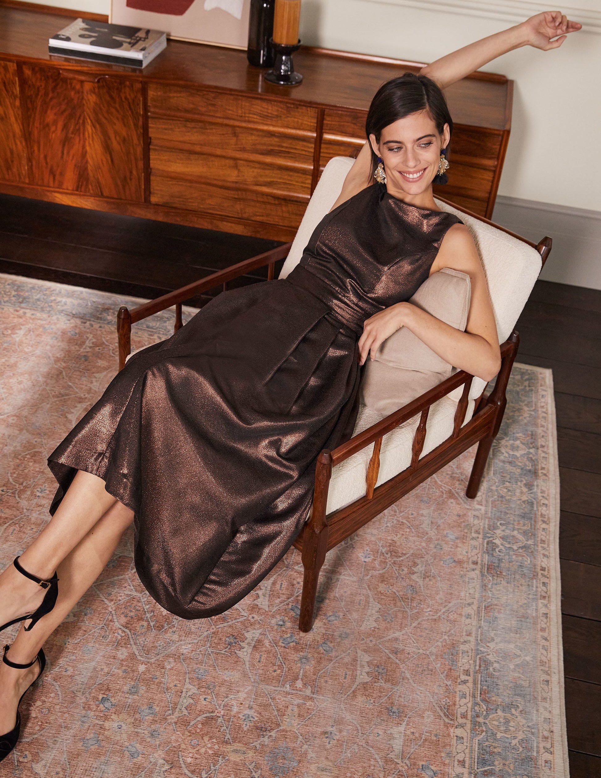 Scoop Back Fit and Flare Dress-Bronze Lurex-4