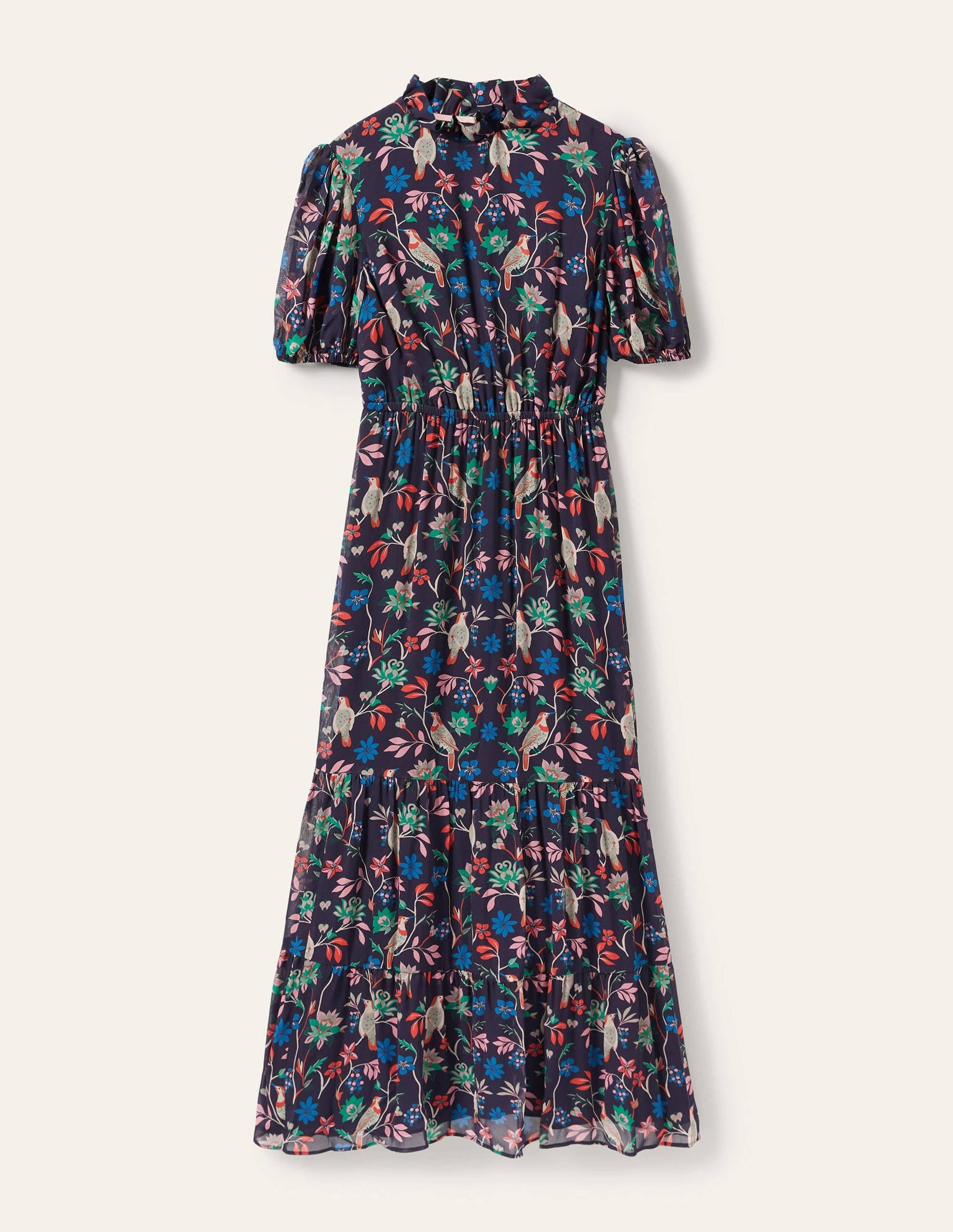 Puff Sleeve Tiered Dress-Navy, Berry Bird-5
