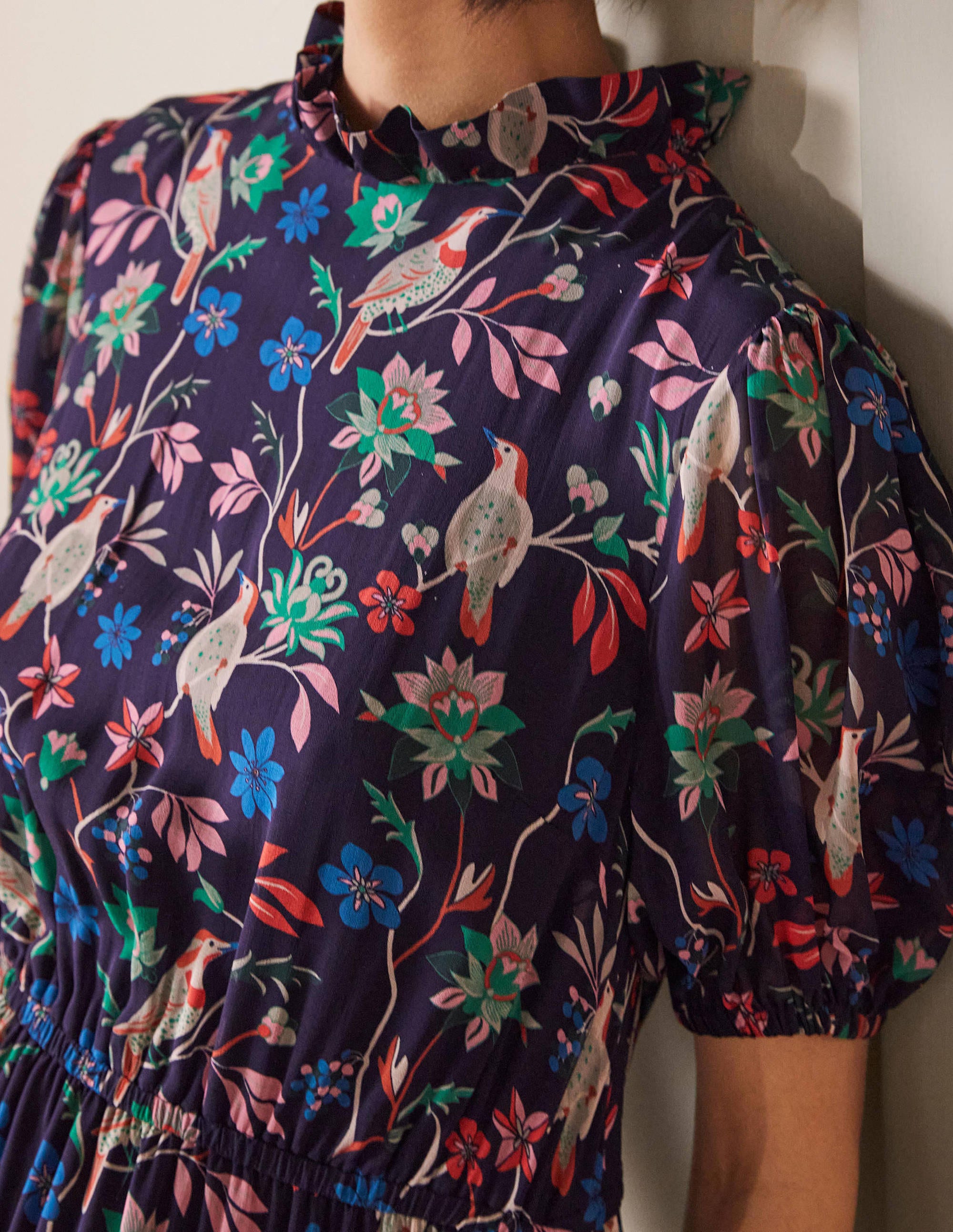 Puff Sleeve Tiered Dress-Navy, Berry Bird - Image 2