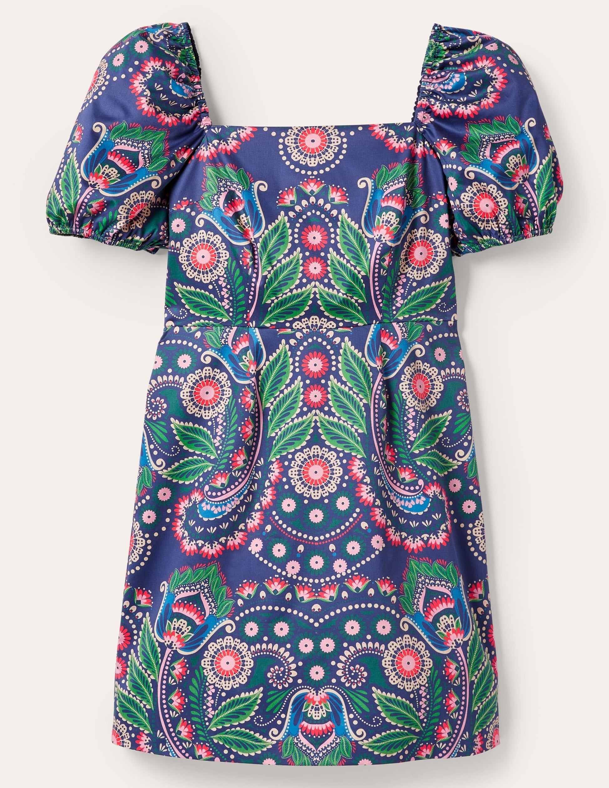 Short Puff Dress-Navy, Daisy Paisley-5