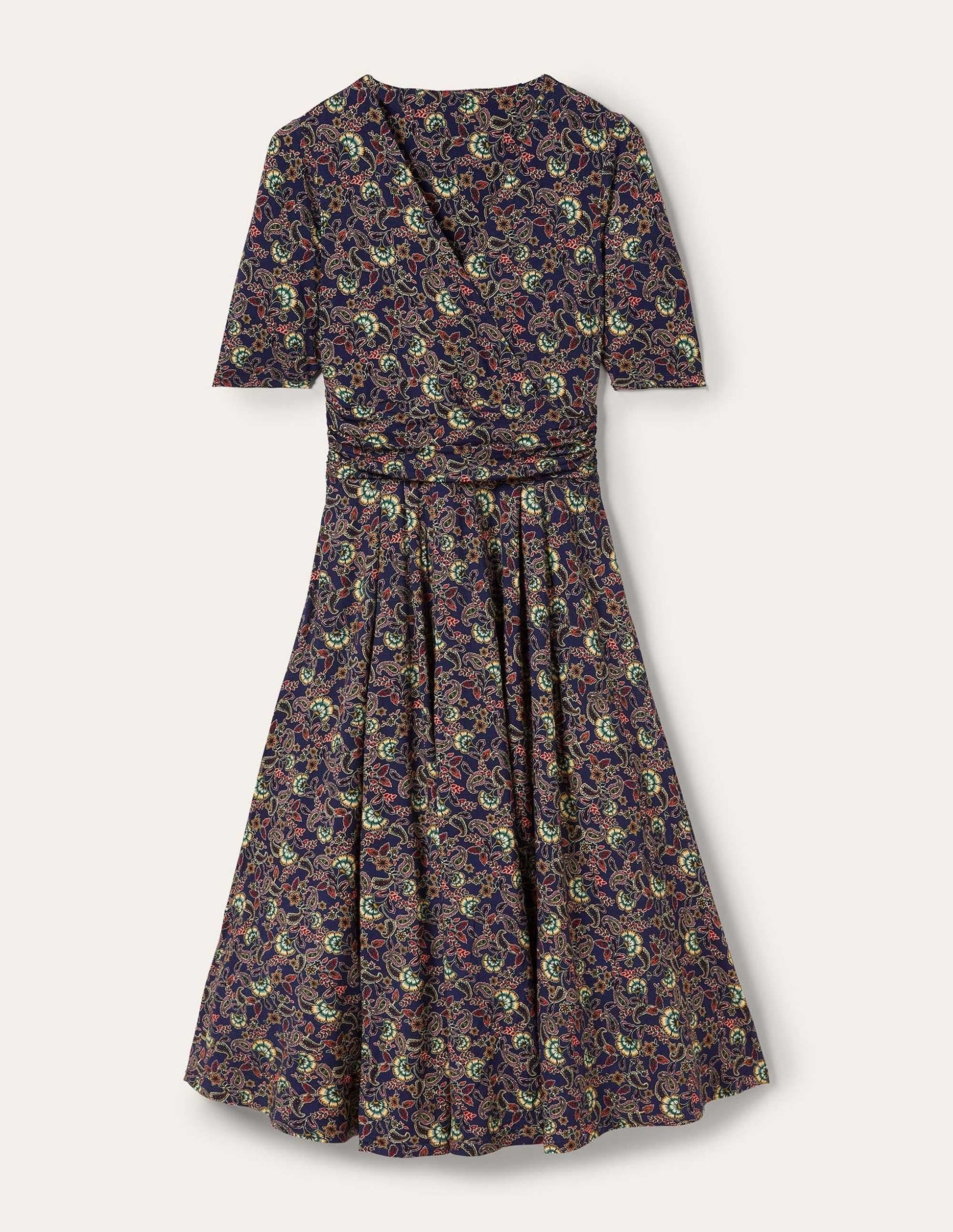 Ruched Waist Jersey Midi Dress-French Navy, Exotic Floral-5