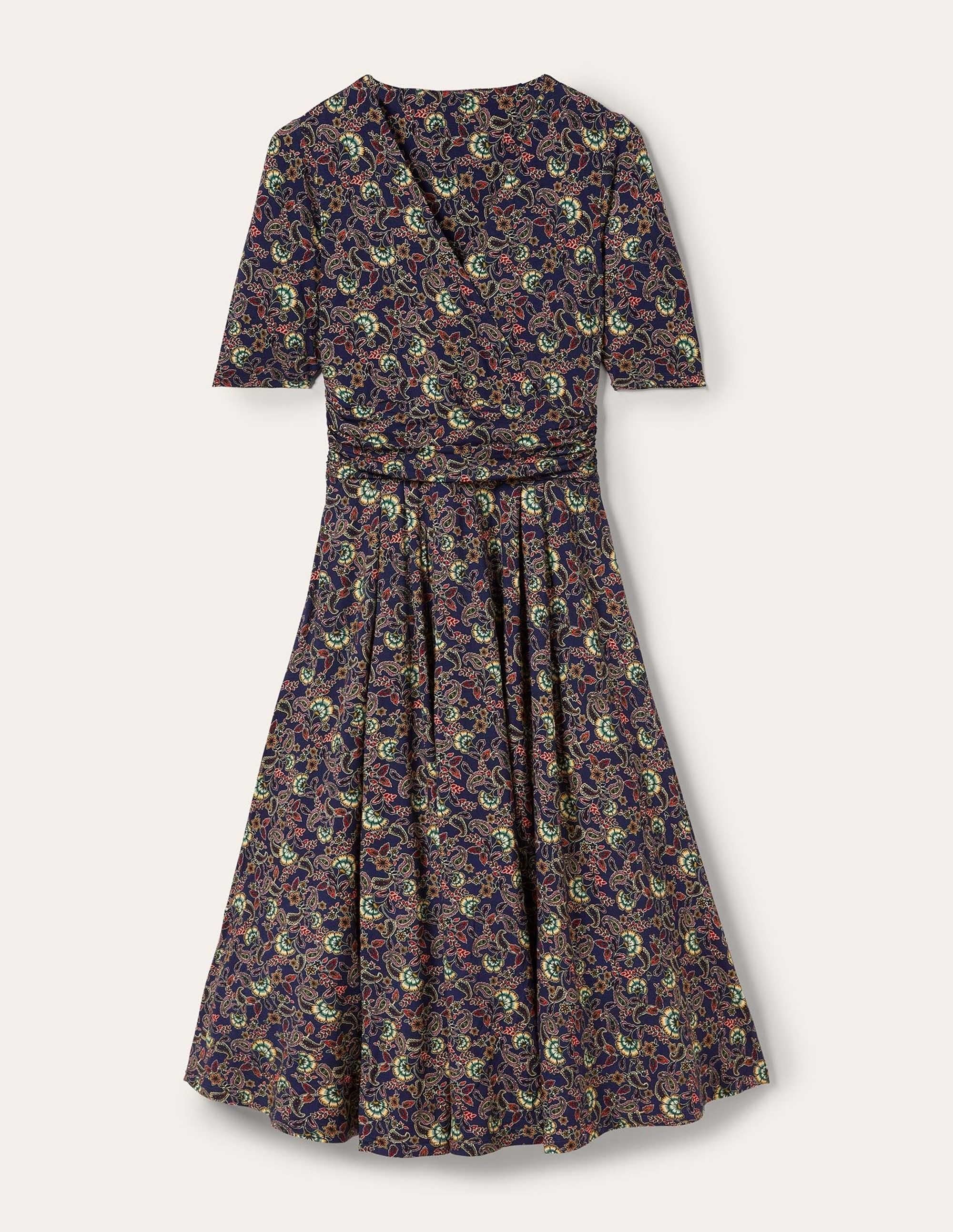 Ruched Waist Jersey Midi Dress-French Navy, Exotic Floral - Image 5