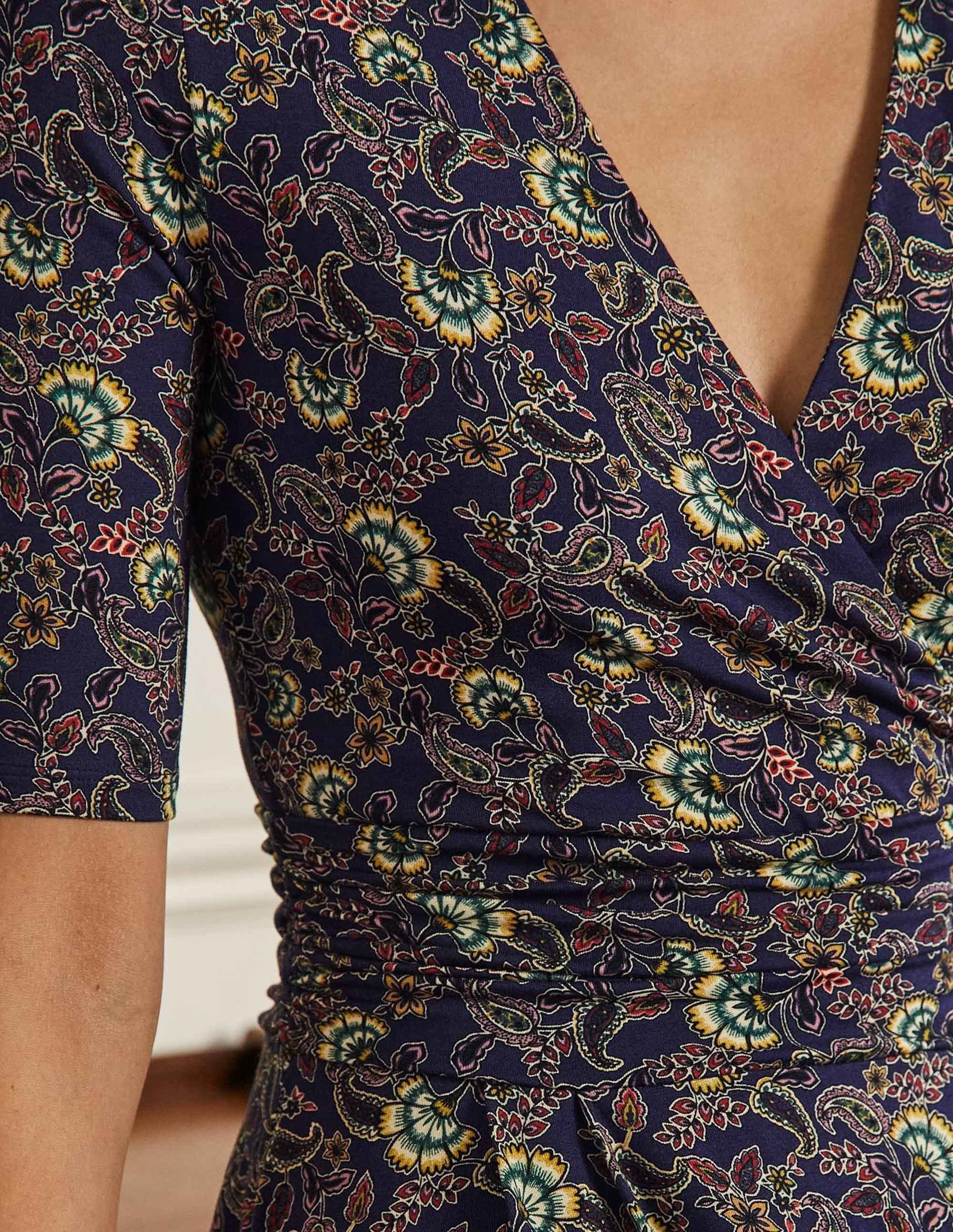 Ruched Waist Jersey Midi Dress-French Navy, Exotic Floral - Image 2
