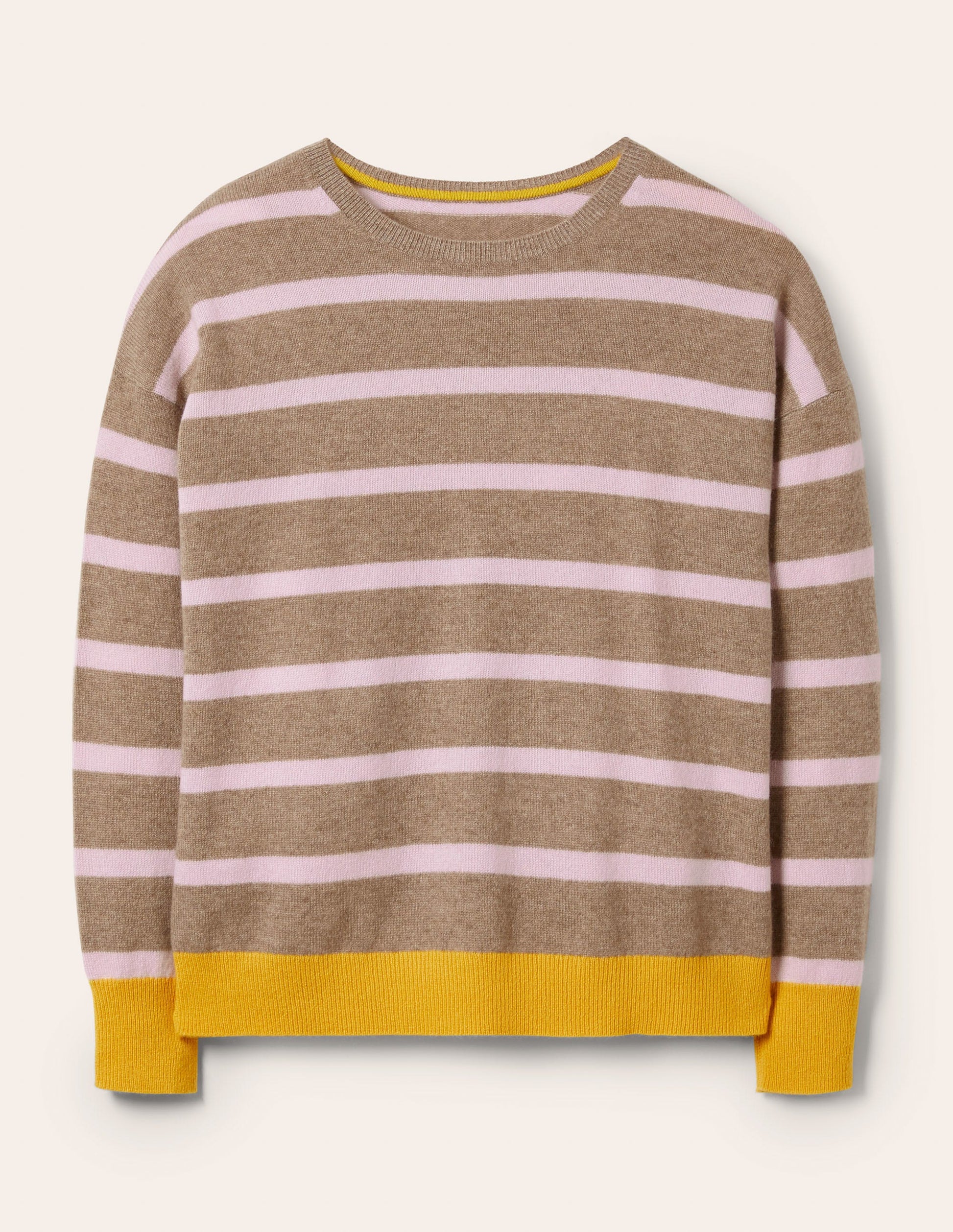 Striped Cashmere Jumper-Oatmeal Brown Stripe-7