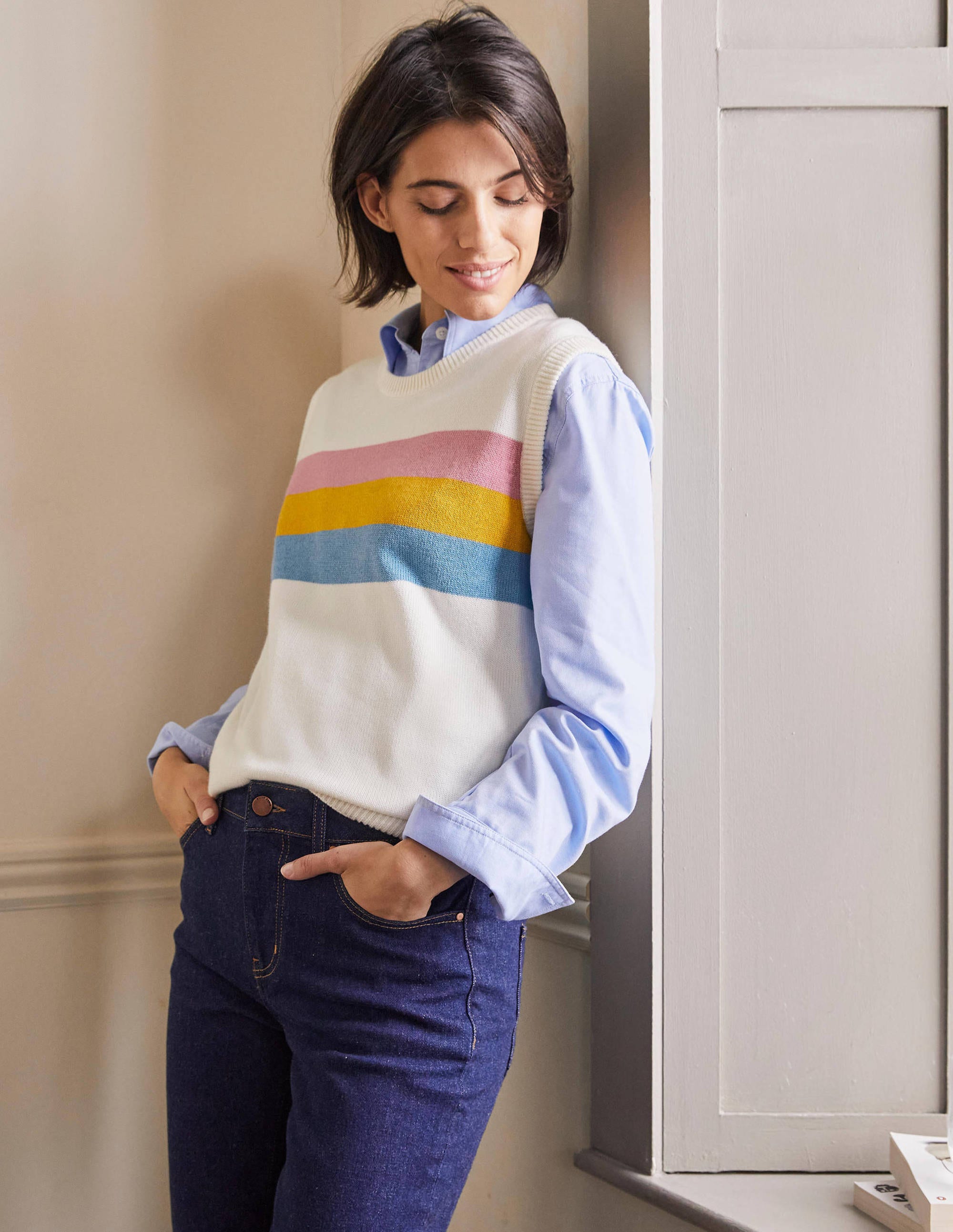 Fiona Tank-Ivory, Placement Stripe - Image 1