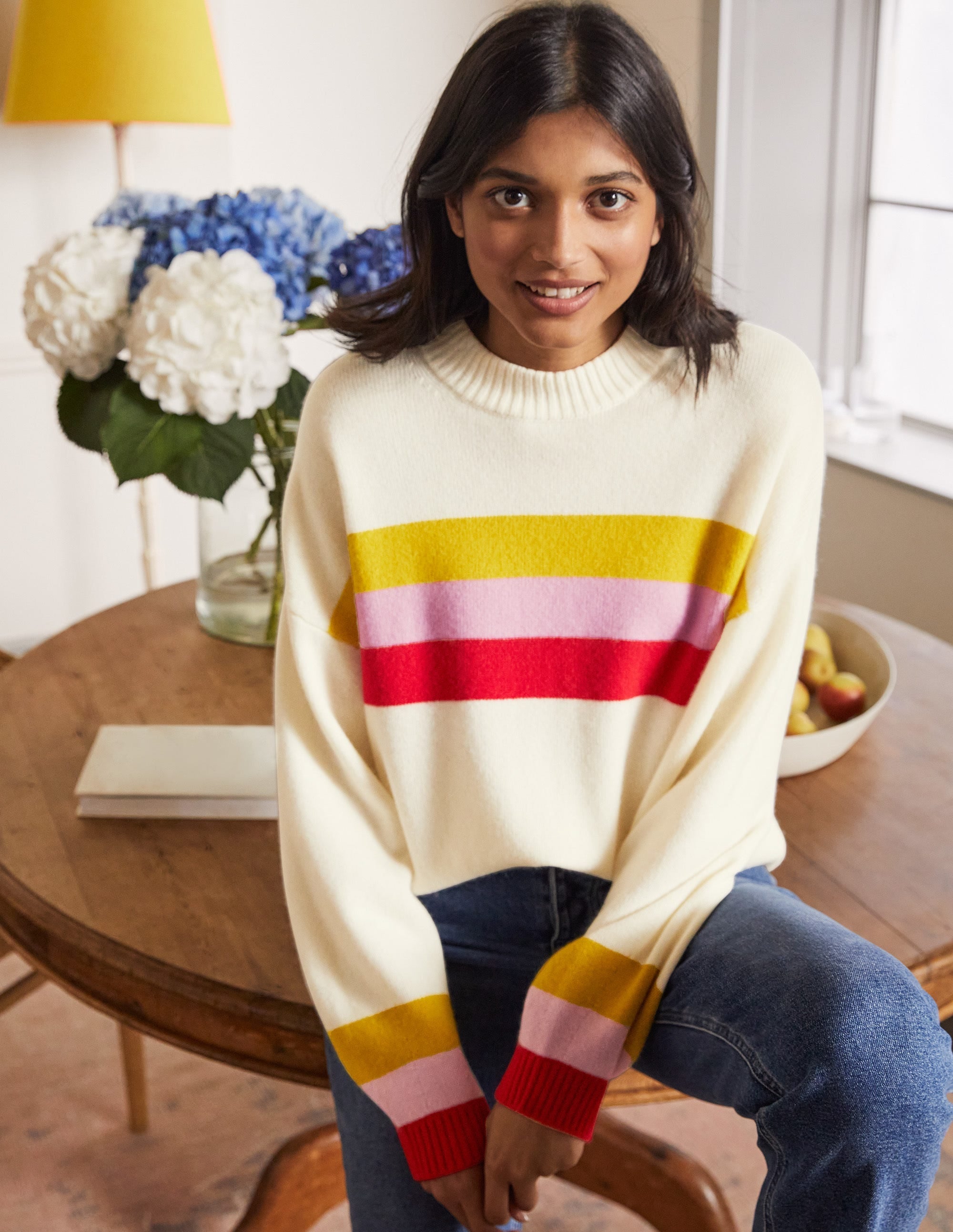 Savannah Cashmere Jumper-Ruby, Citrine Stripe - Image 1