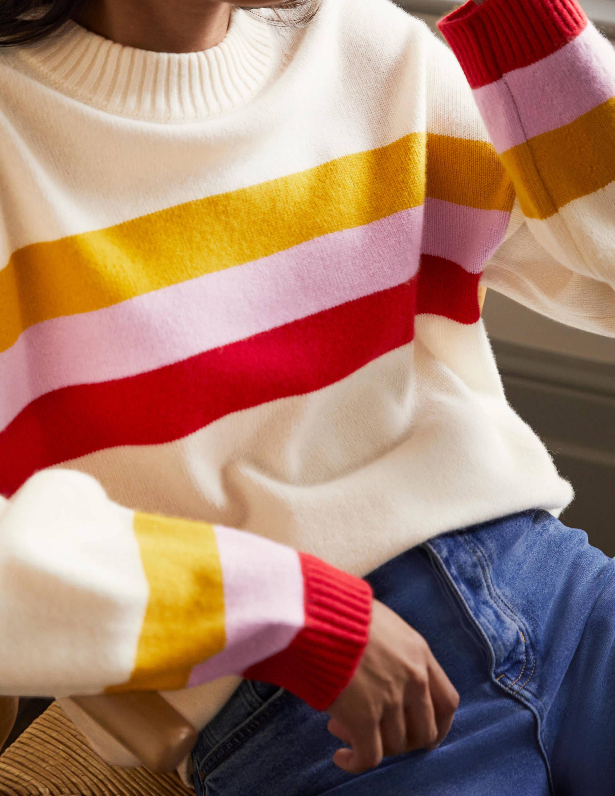Savannah Cashmere Jumper-Ruby, Citrine Stripe - Image 2