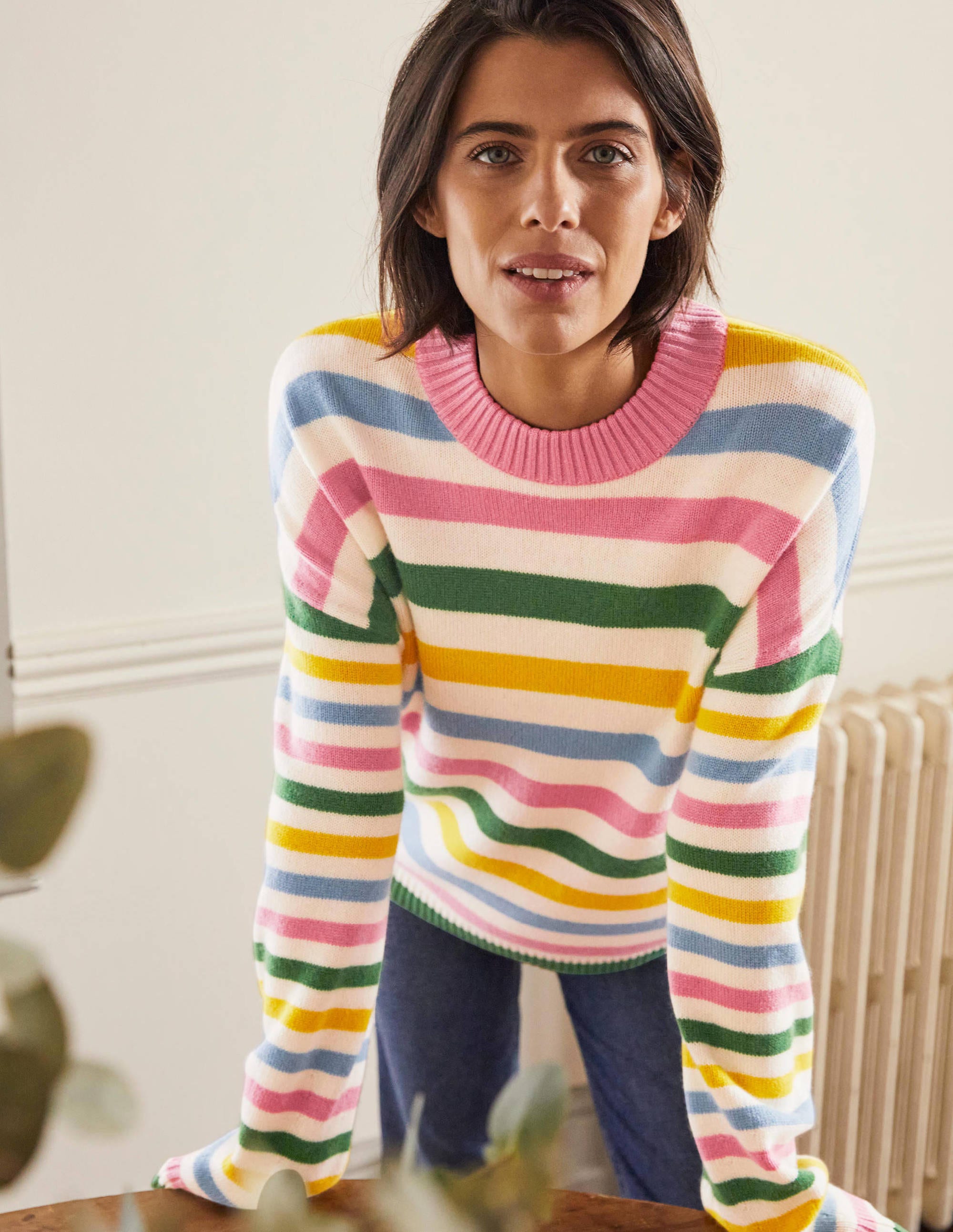 Savannah Cashmere Jumper-Morganite Pink Multi Stripe - Image 1
