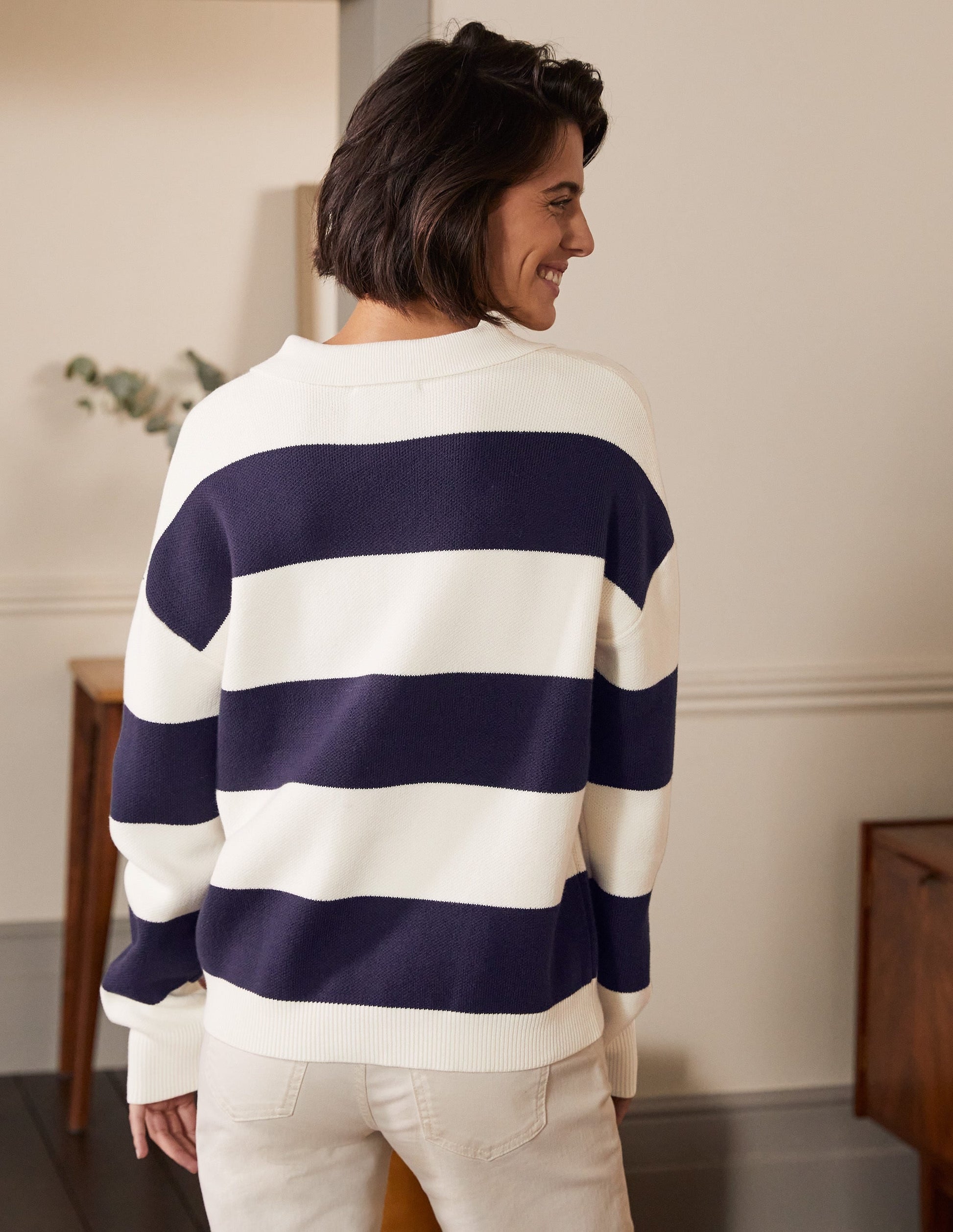 Striped Knitted Rugby Jumper-Ivory and Navy Stripe-3