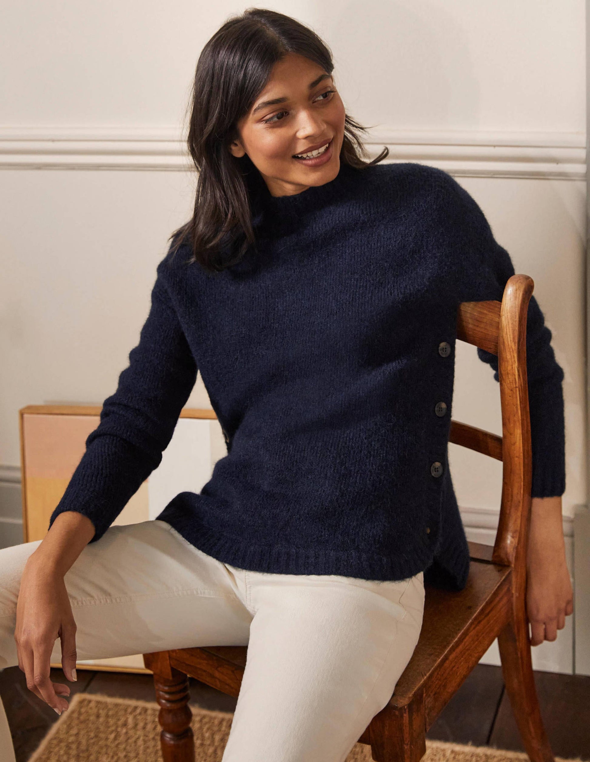 Fluffy Side Button Jumper-Navy-1