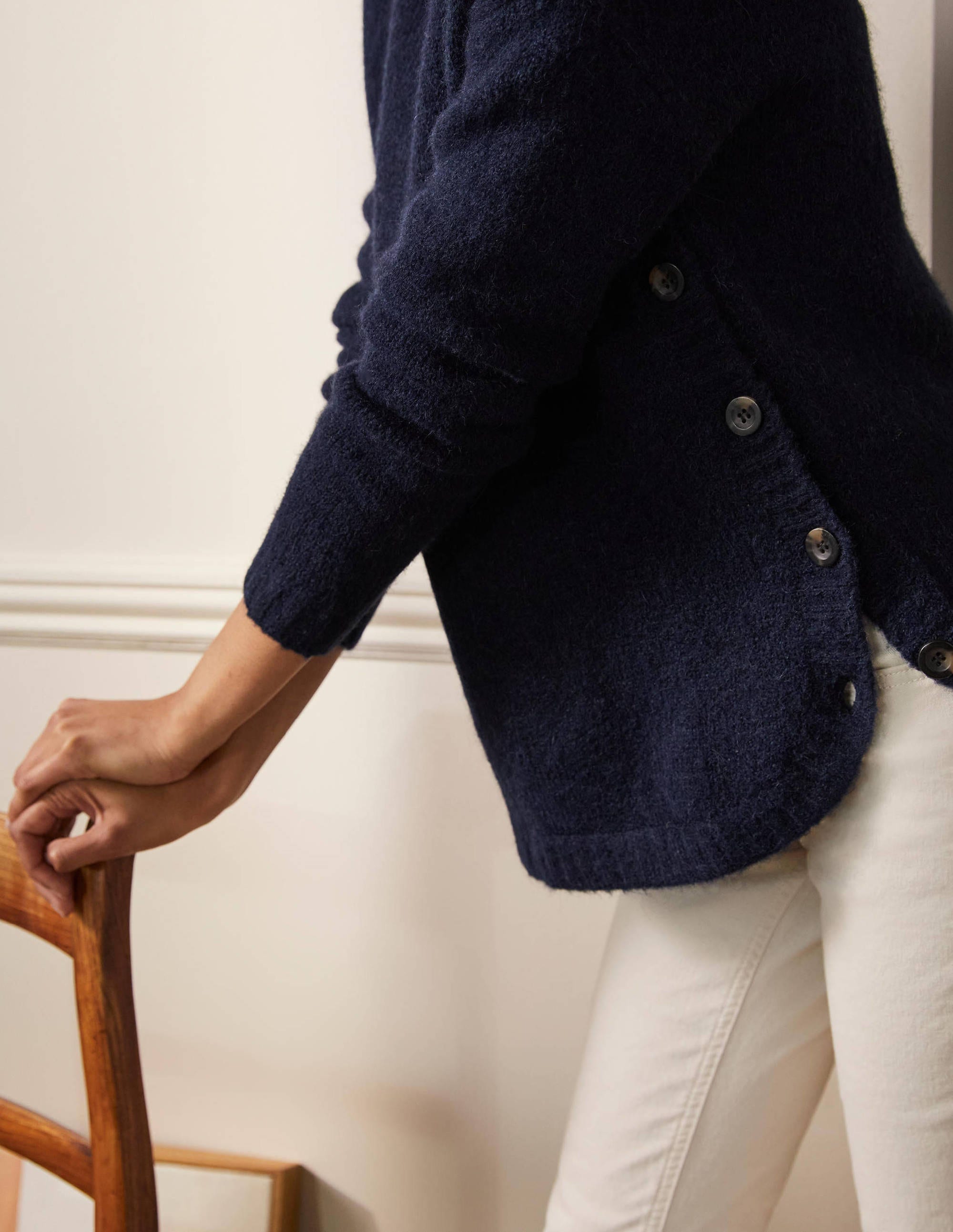 Fluffy Side Button Jumper-Navy - Image 2
