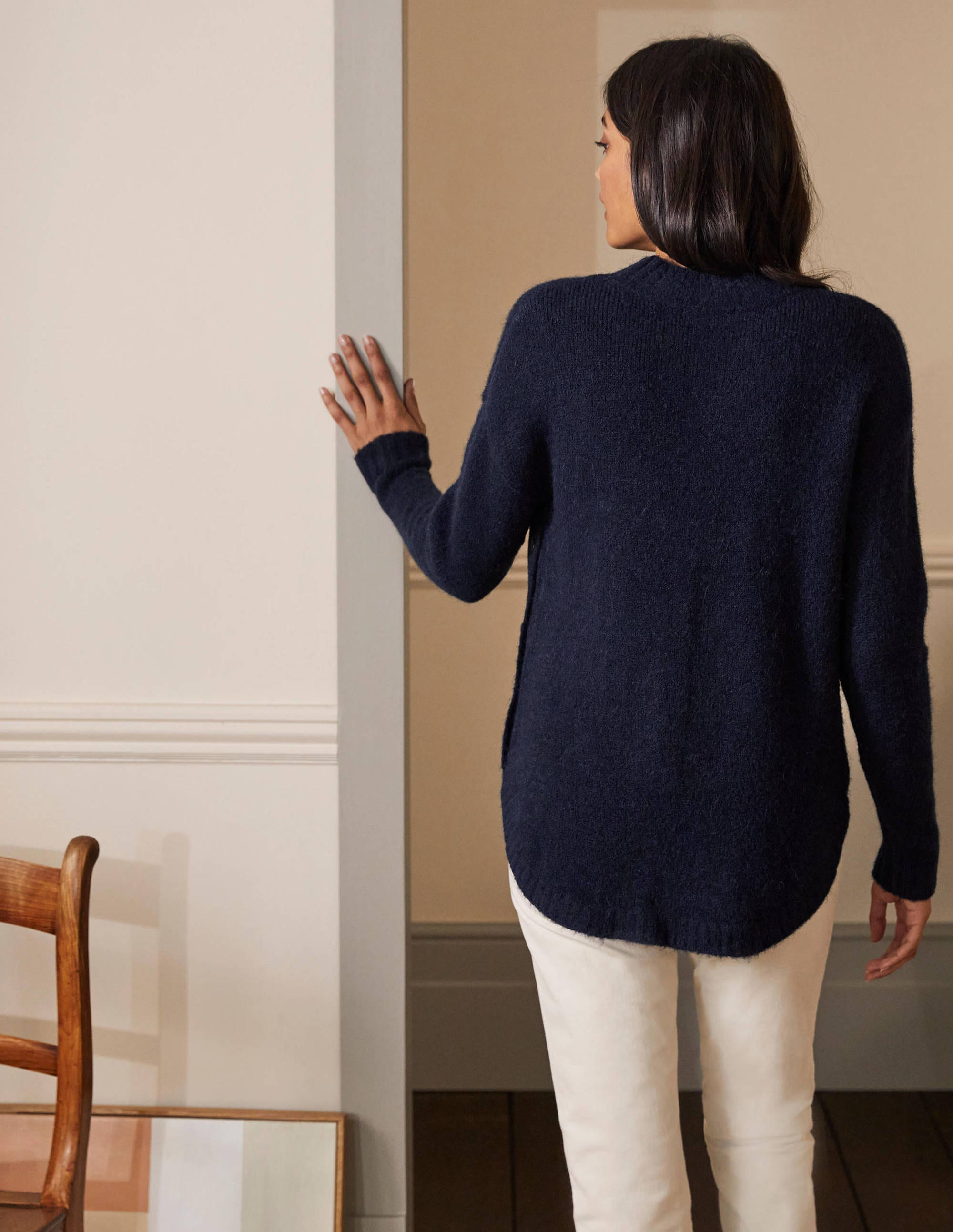 Fluffy Side Button Jumper-Navy - Image 3