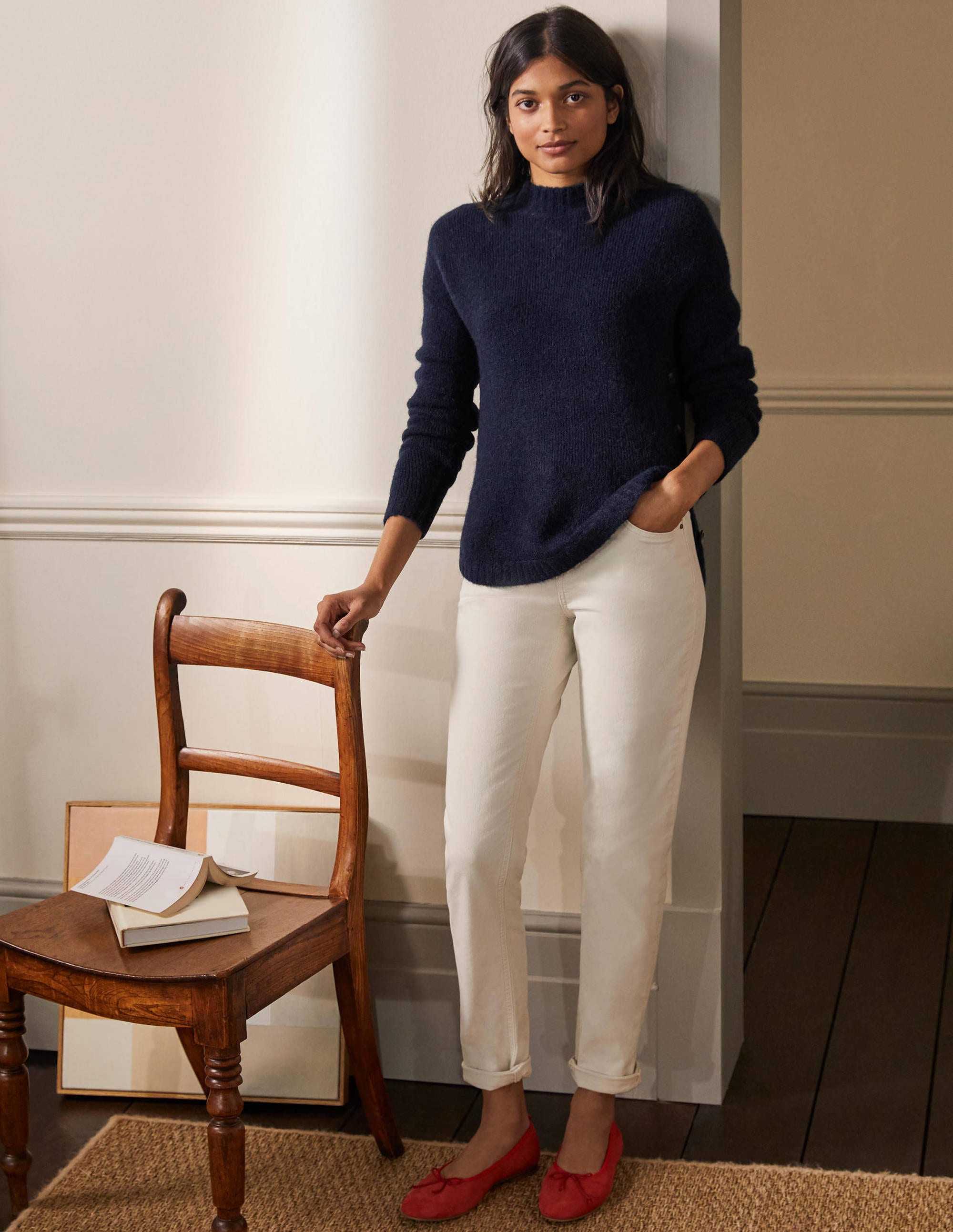 Fluffy Side Button Jumper-Navy - Image 4