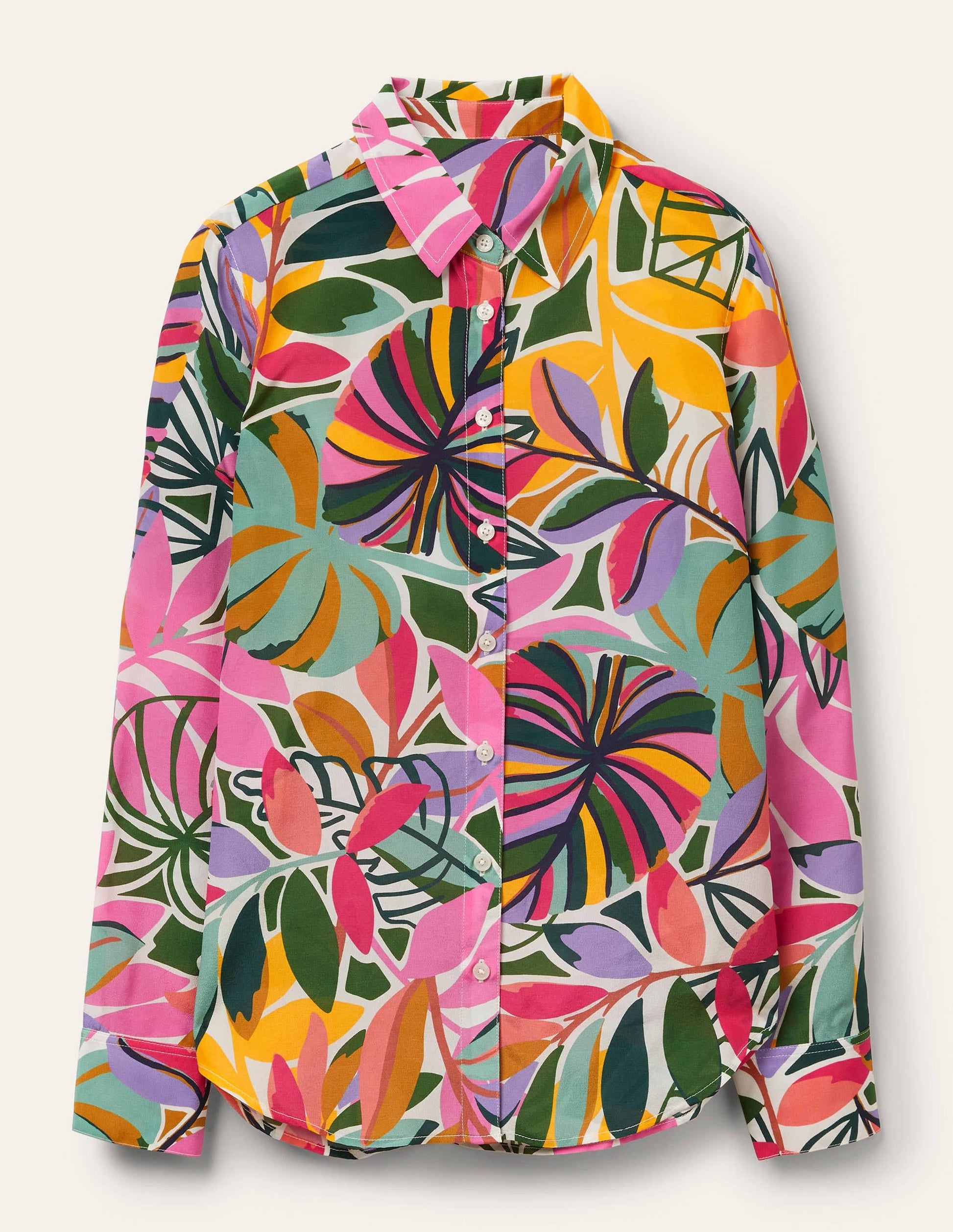 Silk Shirt-Ivory, Tropic Palm-5