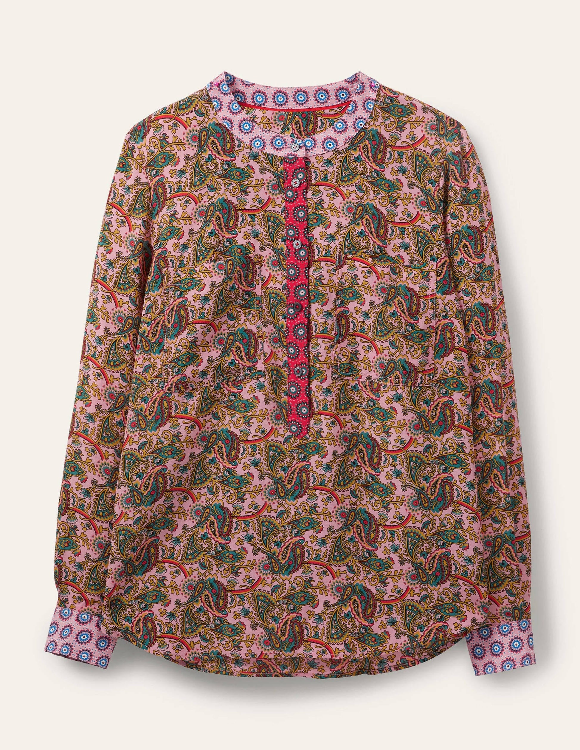 Silk Collarless Blouse-Formica Pink-6