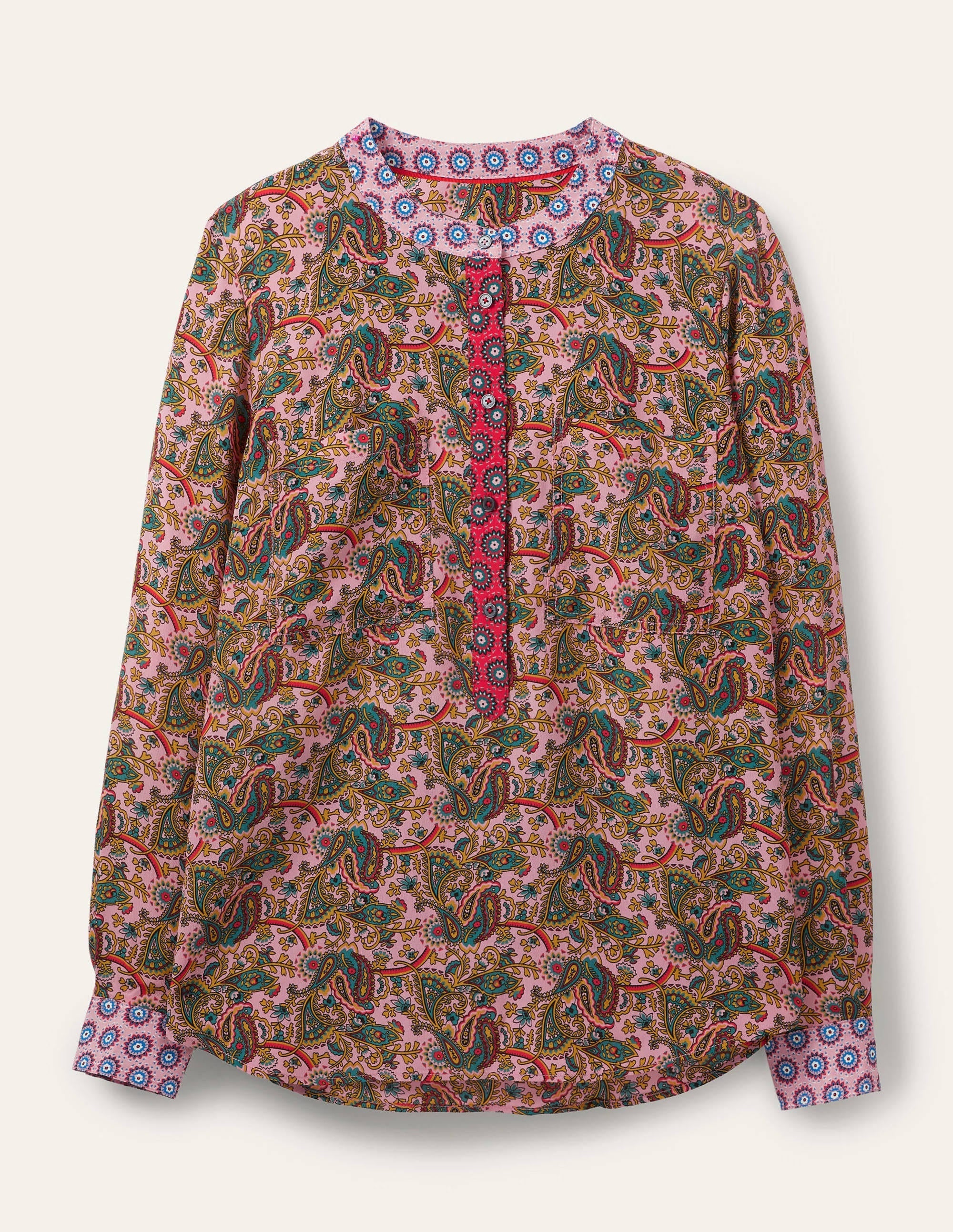 Silk Collarless Blouse-Formica Pink - Image 6
