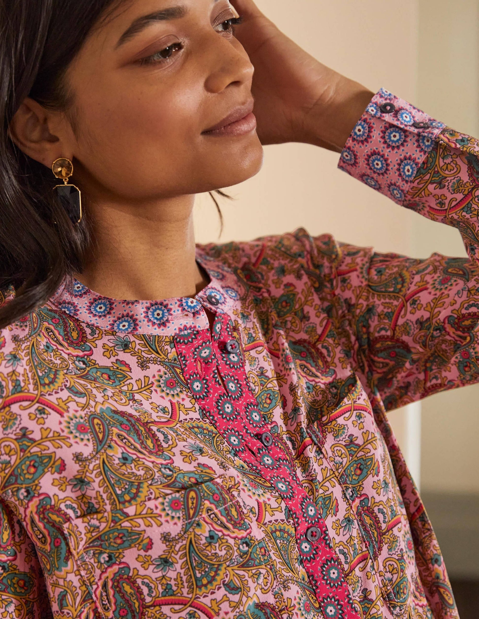 Silk Collarless Blouse-Formica Pink-1