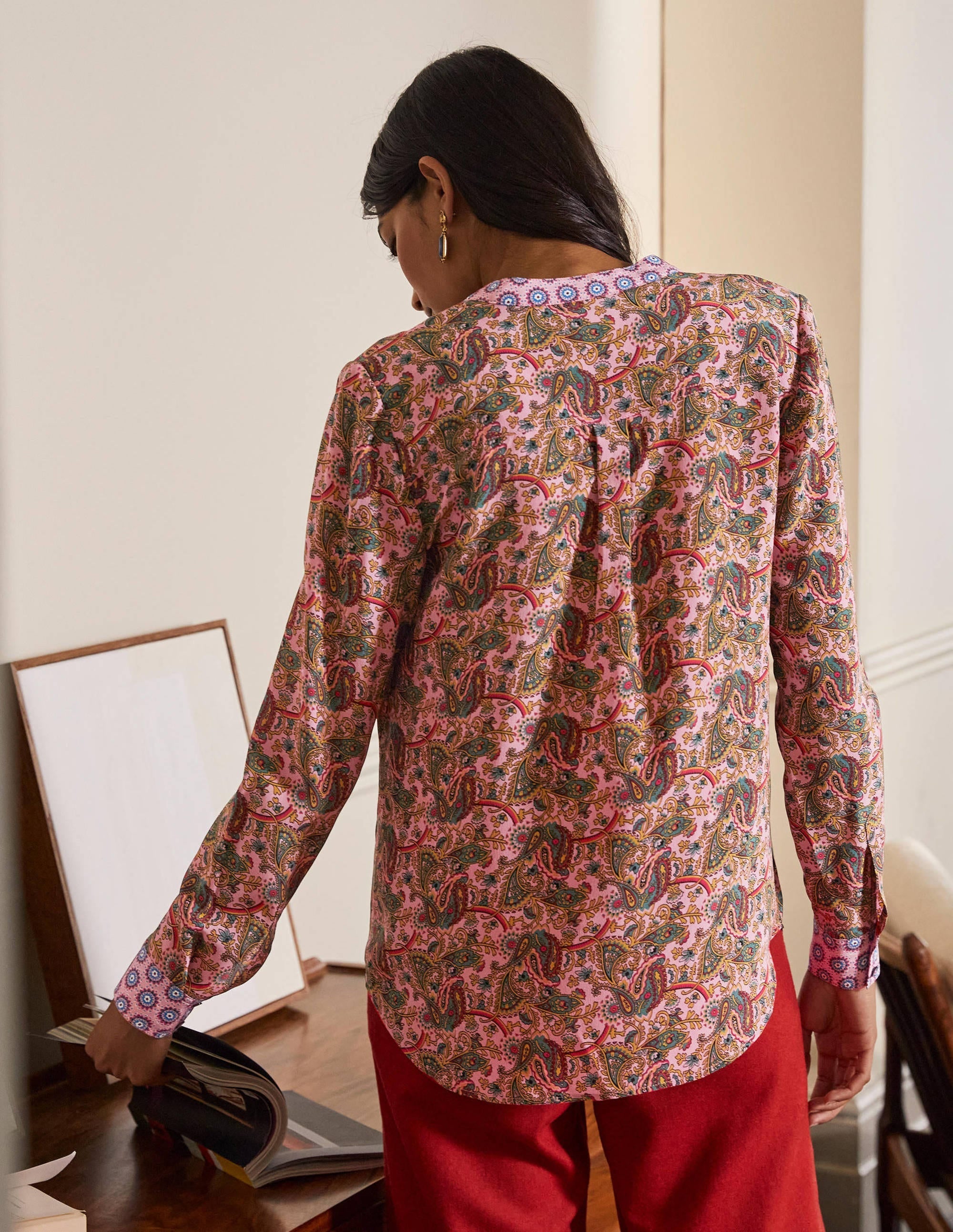 Silk Collarless Blouse-Formica Pink - Image 2