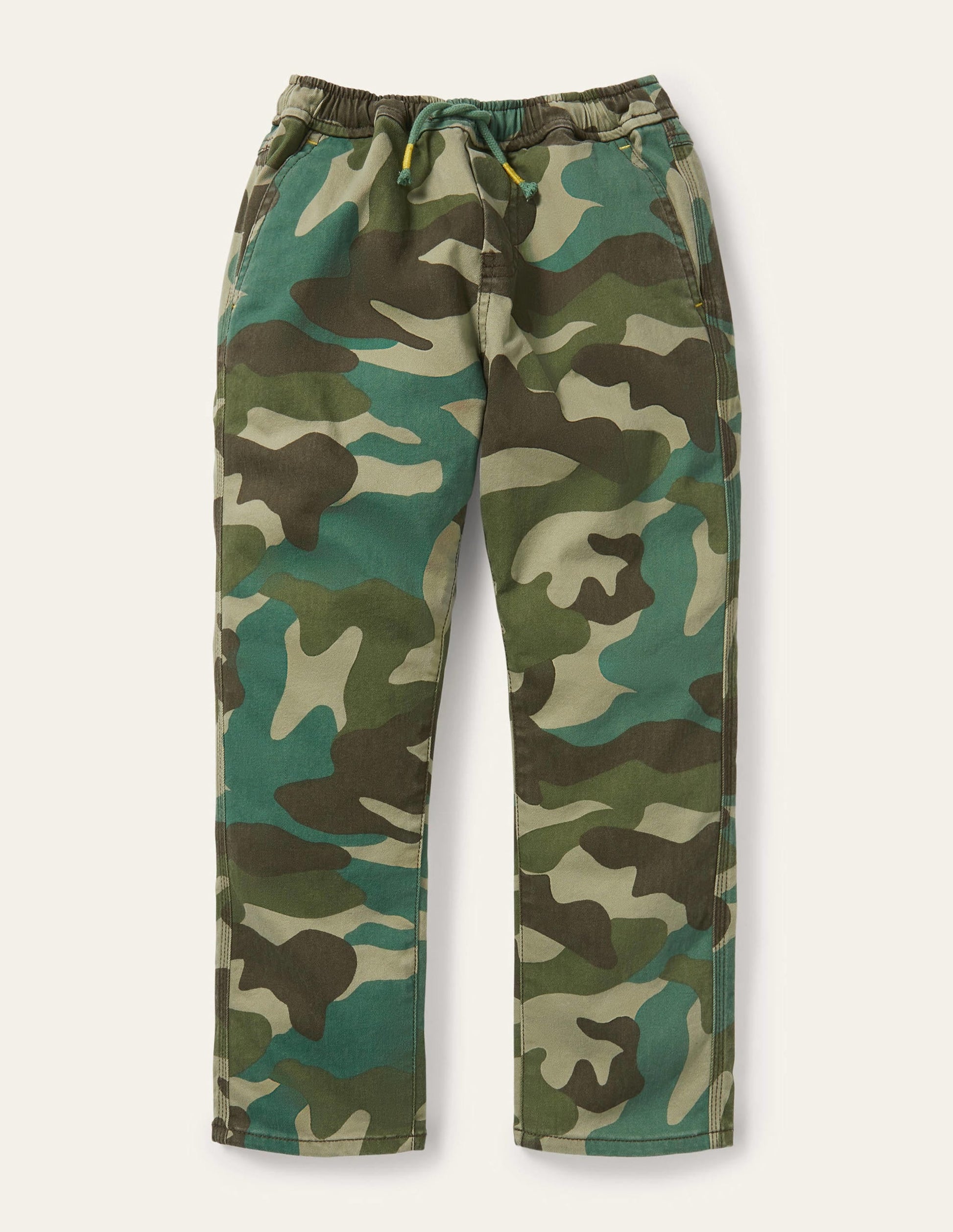 Relaxed Slim Pull-on Trousers-Green Camouflage-1